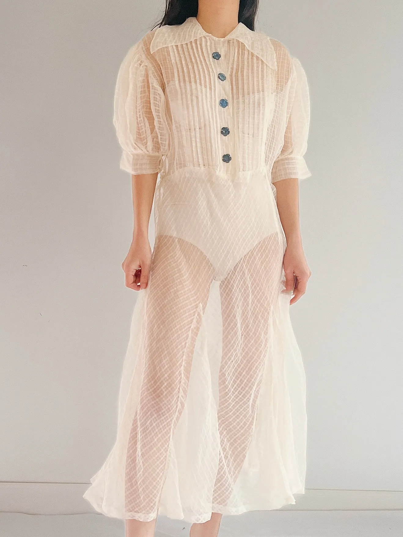 1940s Organdy Puff Sleeve Dress - M