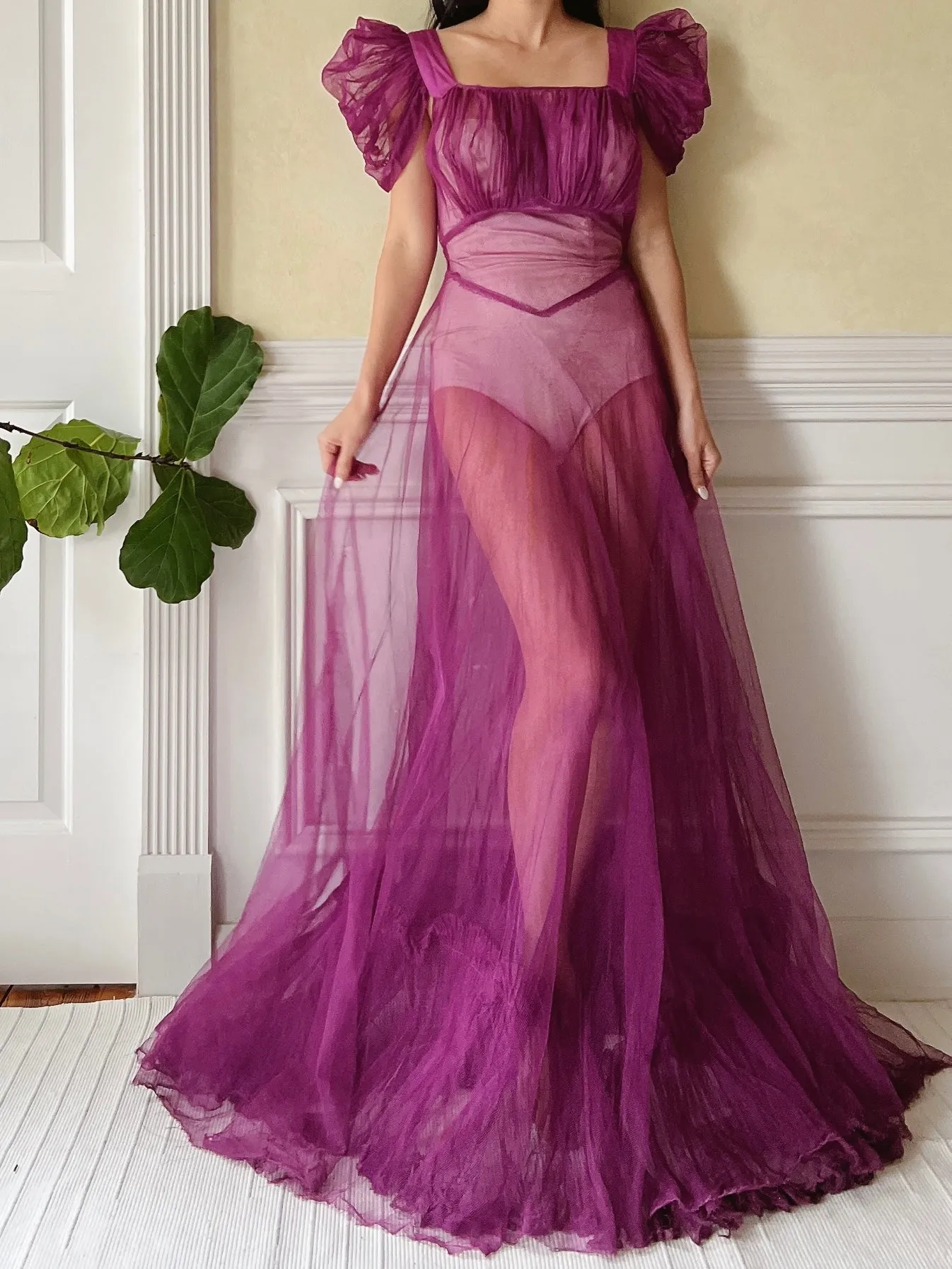 1940s Purple Net Tulle Gown - XS