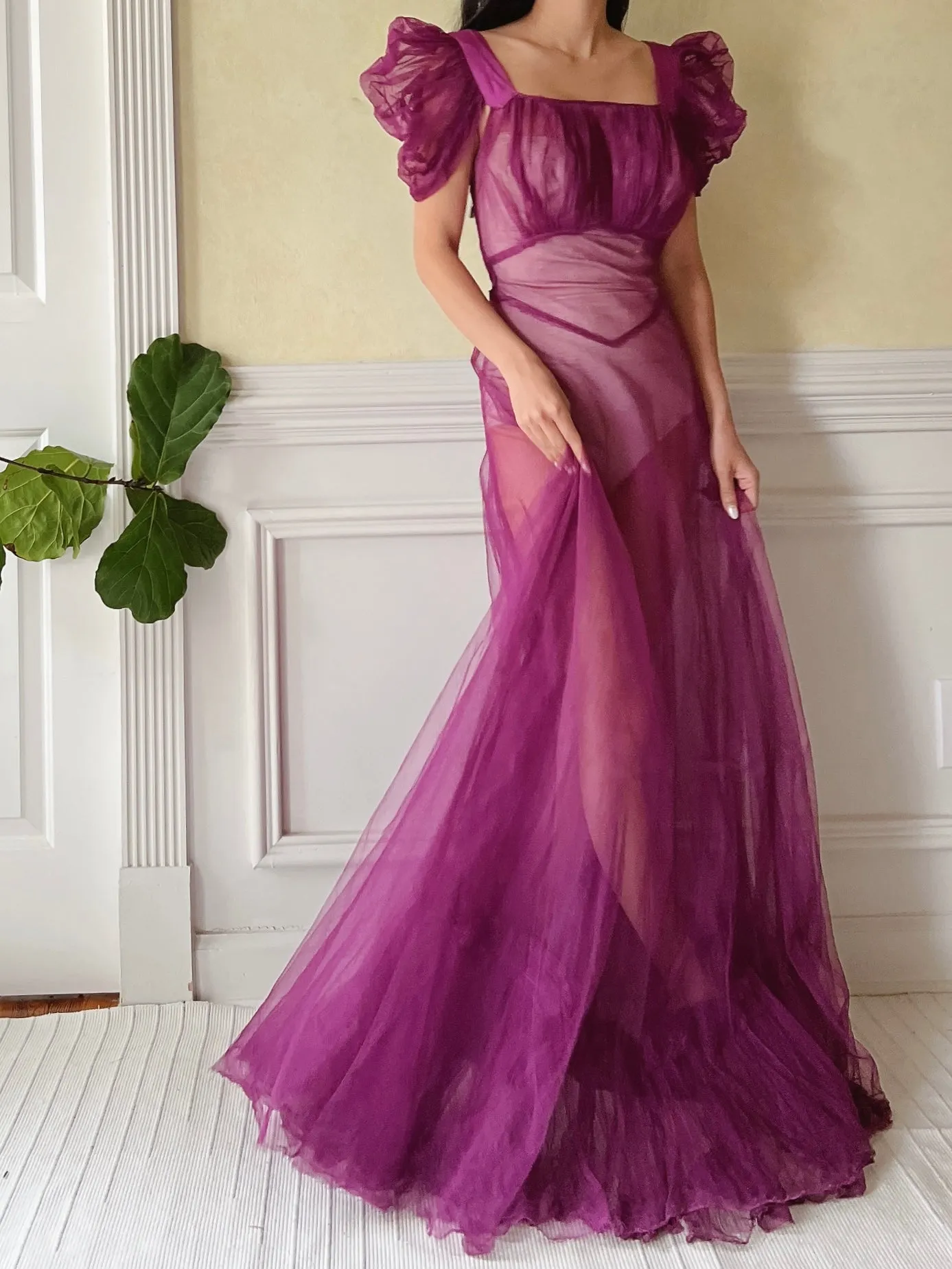 1940s Purple Net Tulle Gown - XS