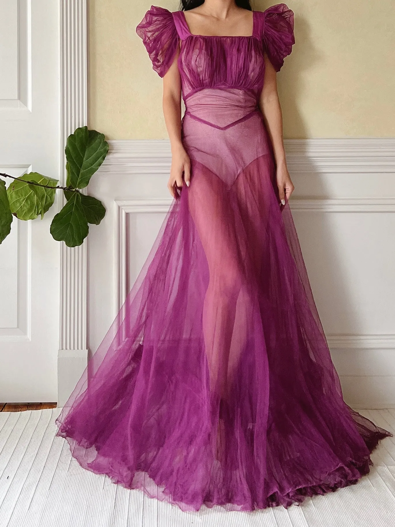 1940s Purple Net Tulle Gown - XS