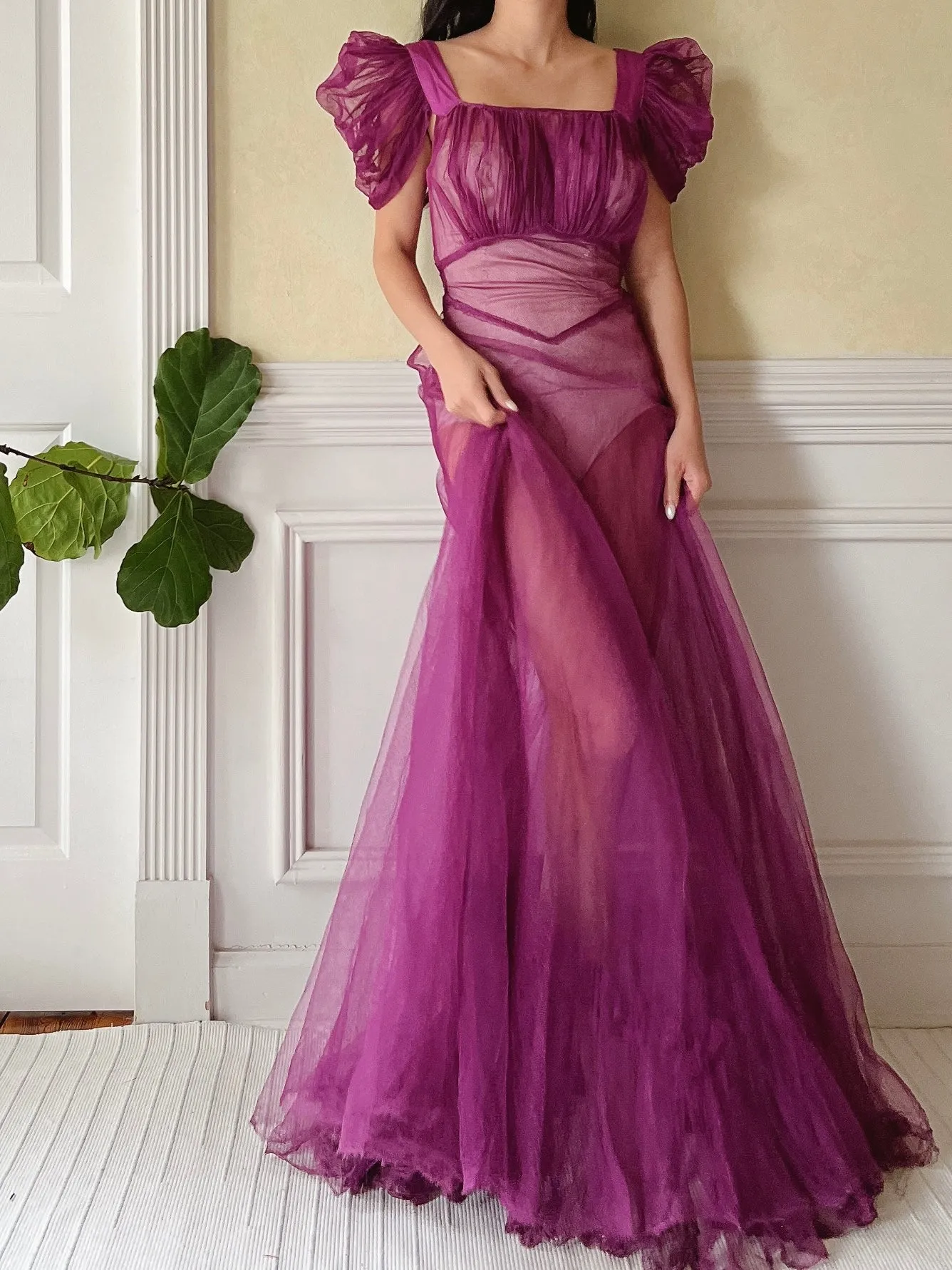 1940s Purple Net Tulle Gown - XS