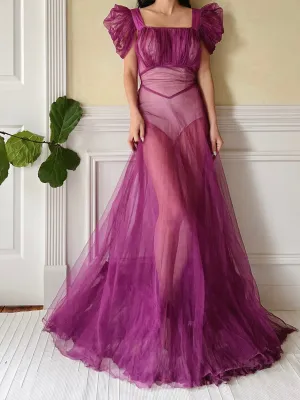 1940s Purple Net Tulle Gown - XS