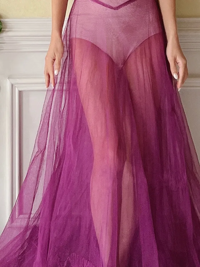 1940s Purple Net Tulle Gown - XS