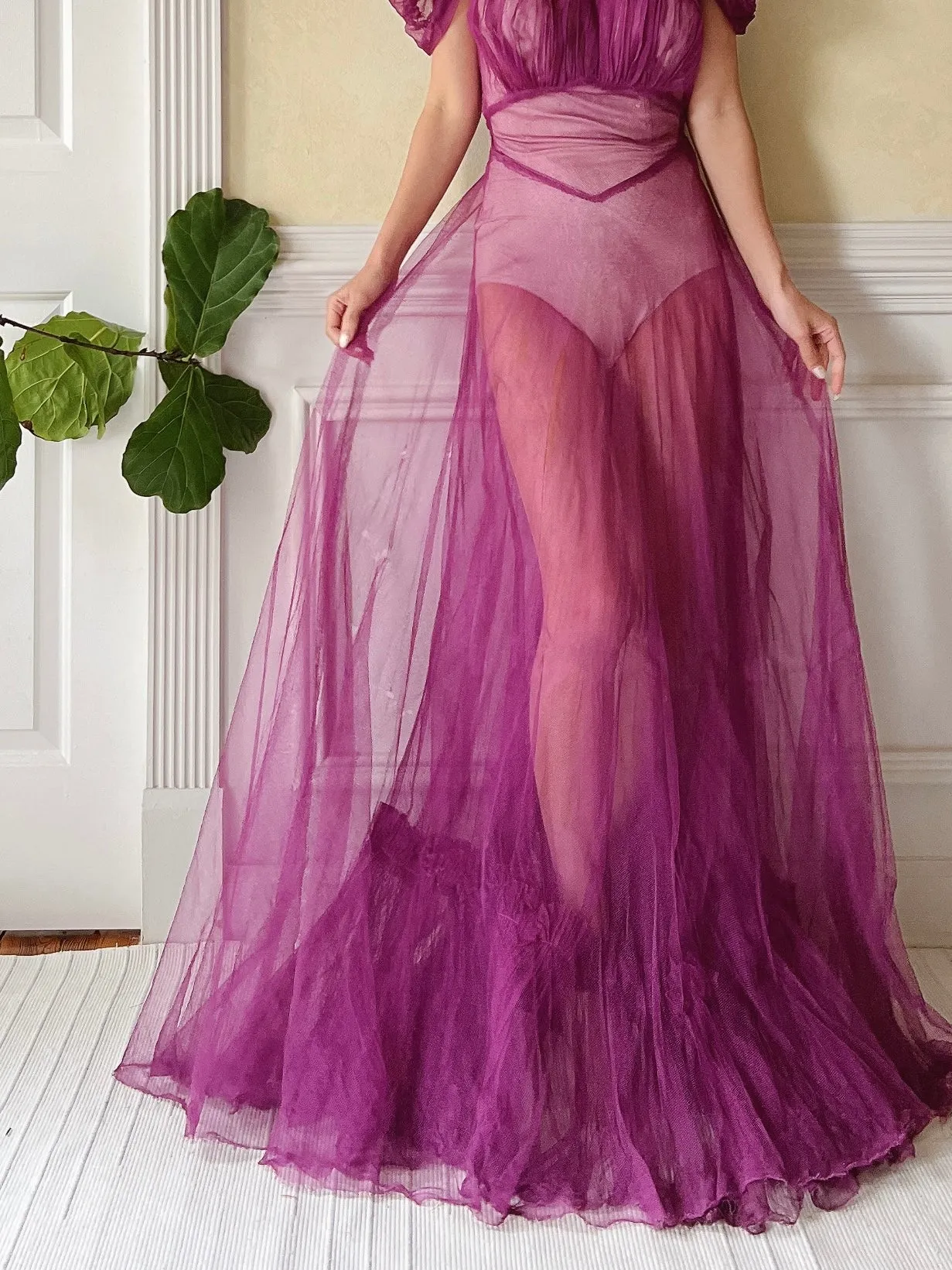 1940s Purple Net Tulle Gown - XS