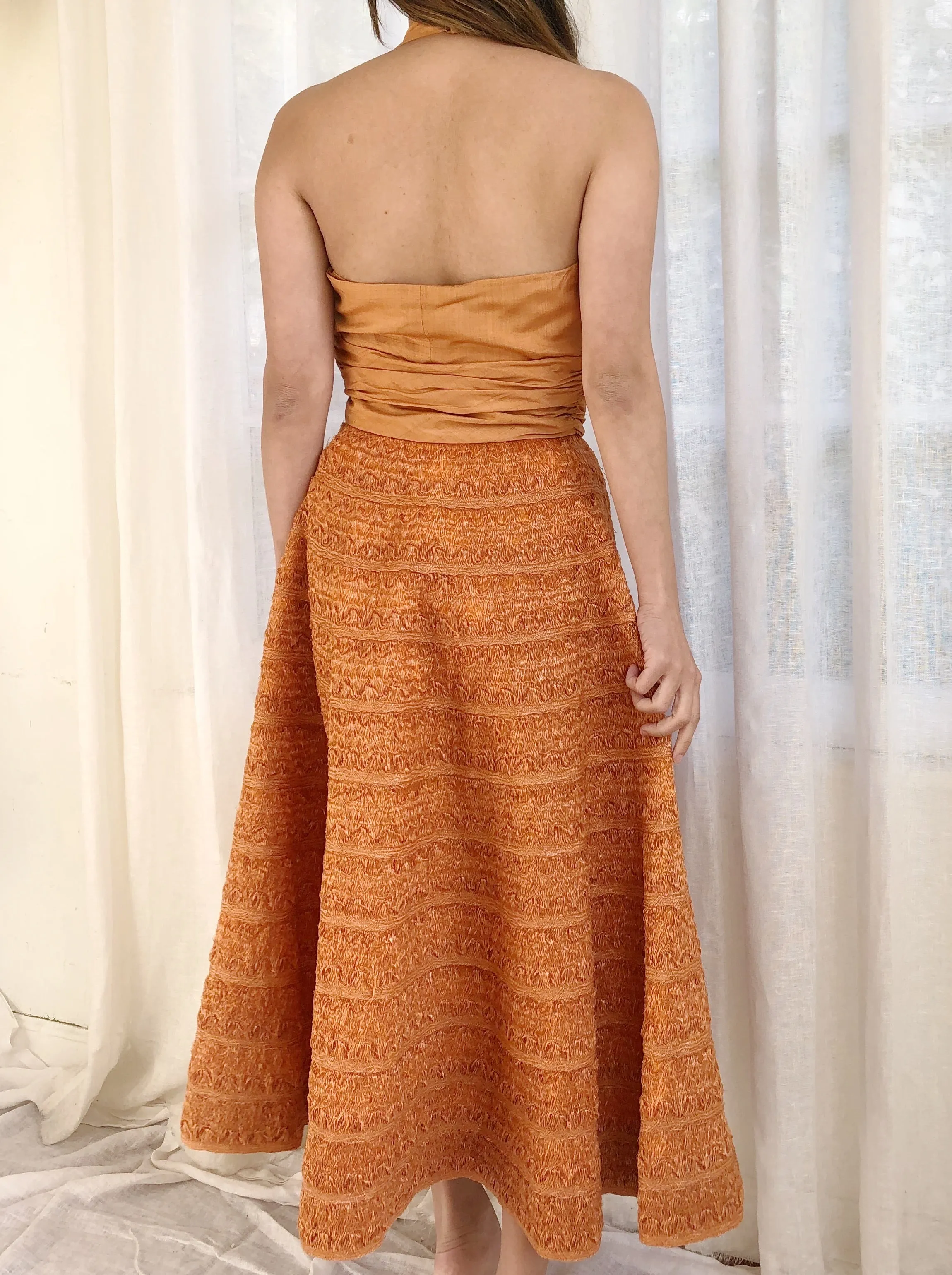 1950s Adele Simpson Saffron Silk and Raffia Dress - XS