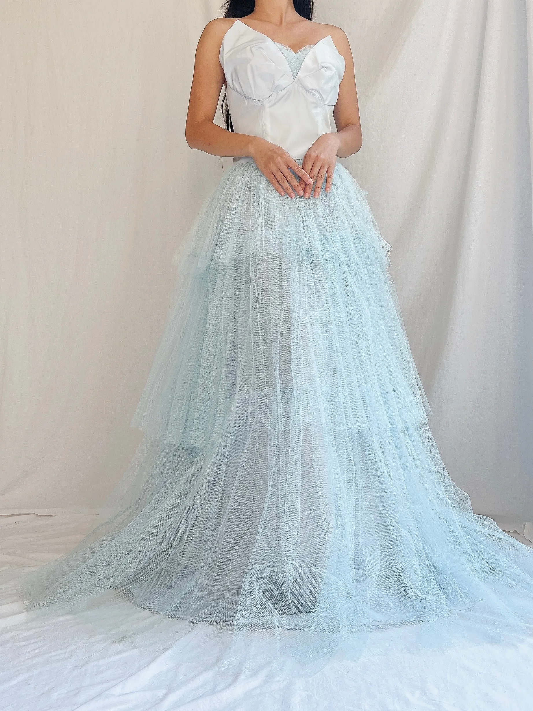 1950s Light Blue Tulle Gown - XS