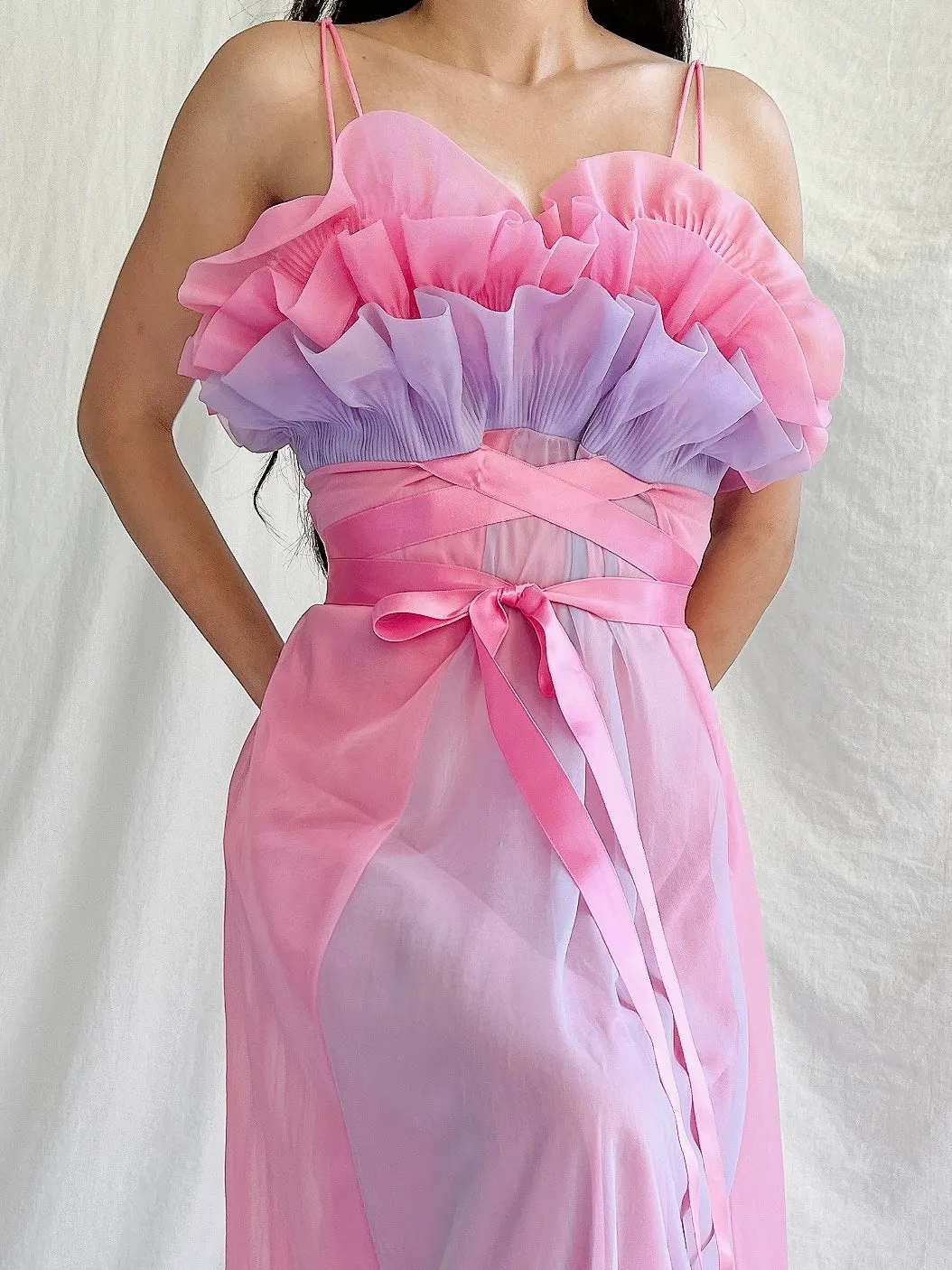 1950s Nylon Petal Bust Dress - S
