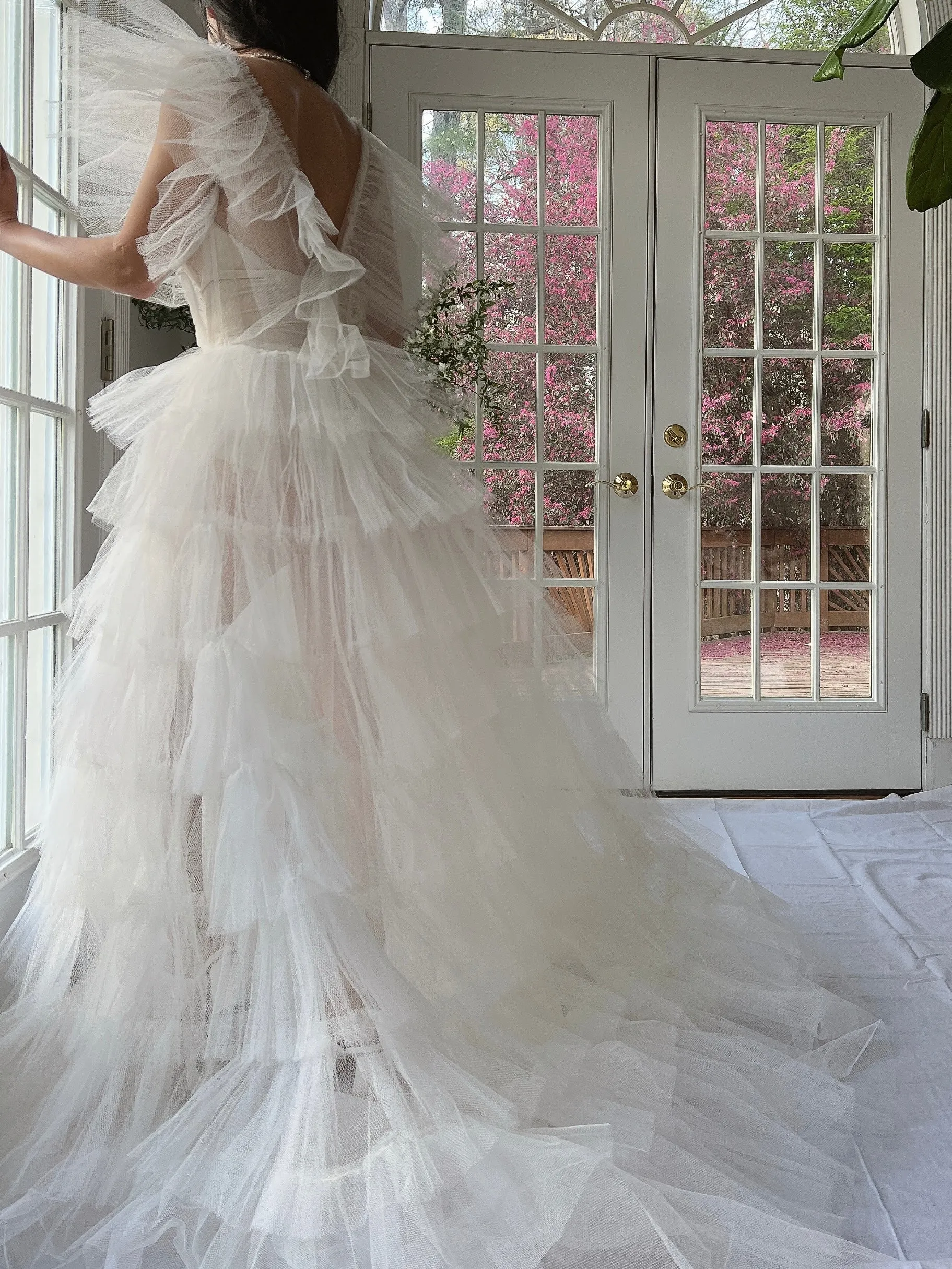 1950s Reconstructed Sheer Pleated Tulle Gown - S
