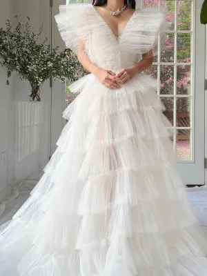 1950s Reconstructed Sheer Pleated Tulle Gown - S