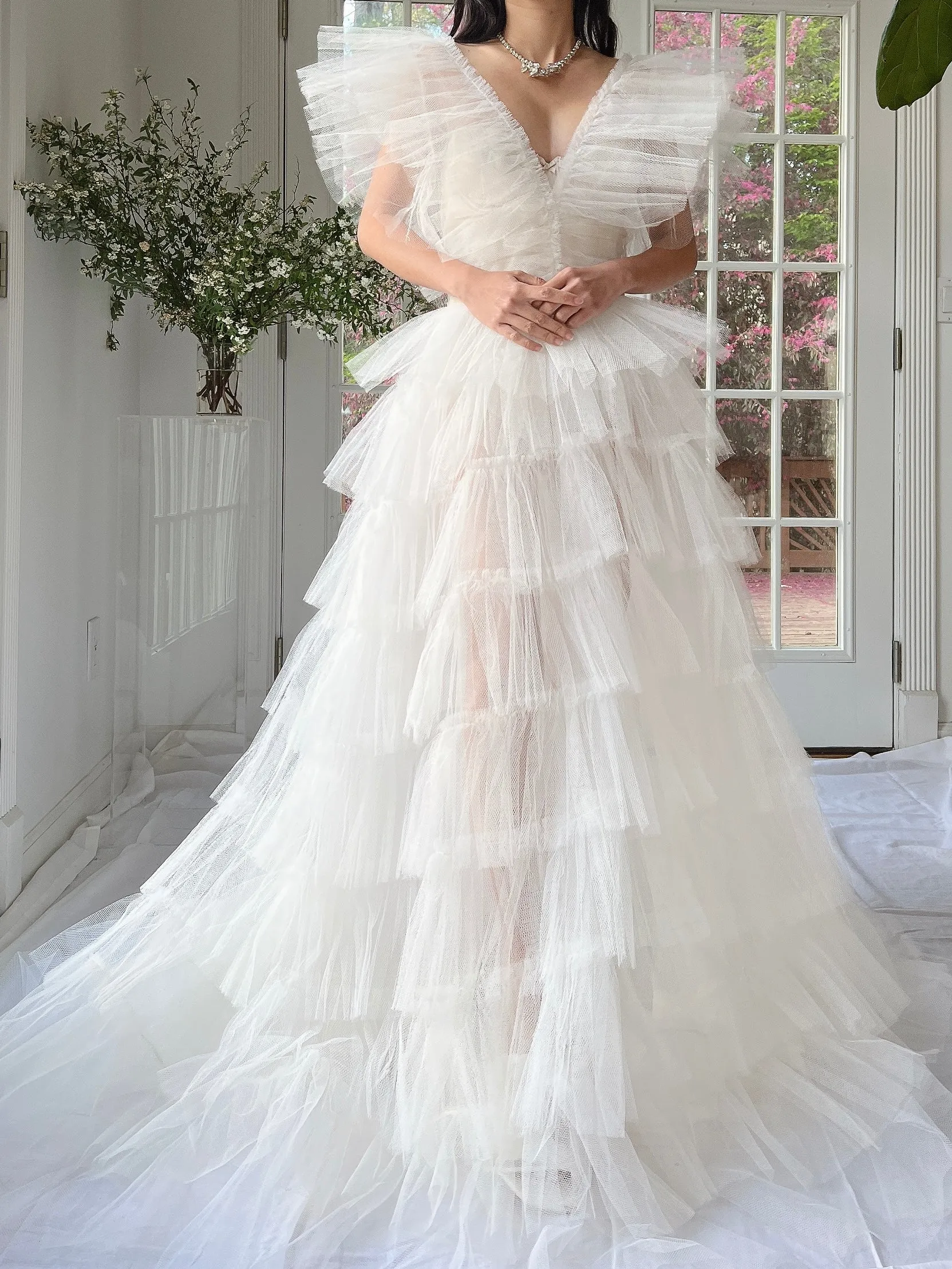 1950s Reconstructed Sheer Pleated Tulle Gown - S
