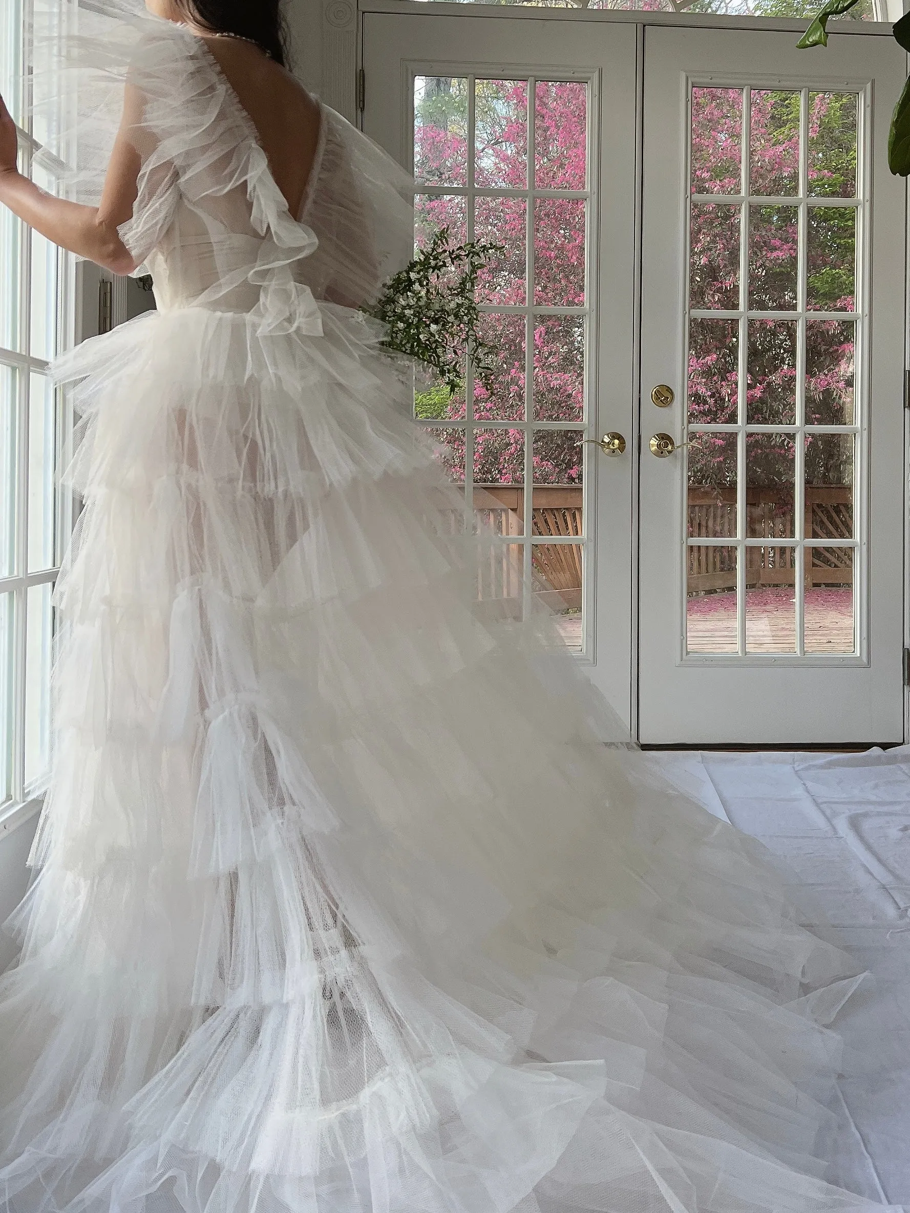 1950s Reconstructed Sheer Pleated Tulle Gown - S