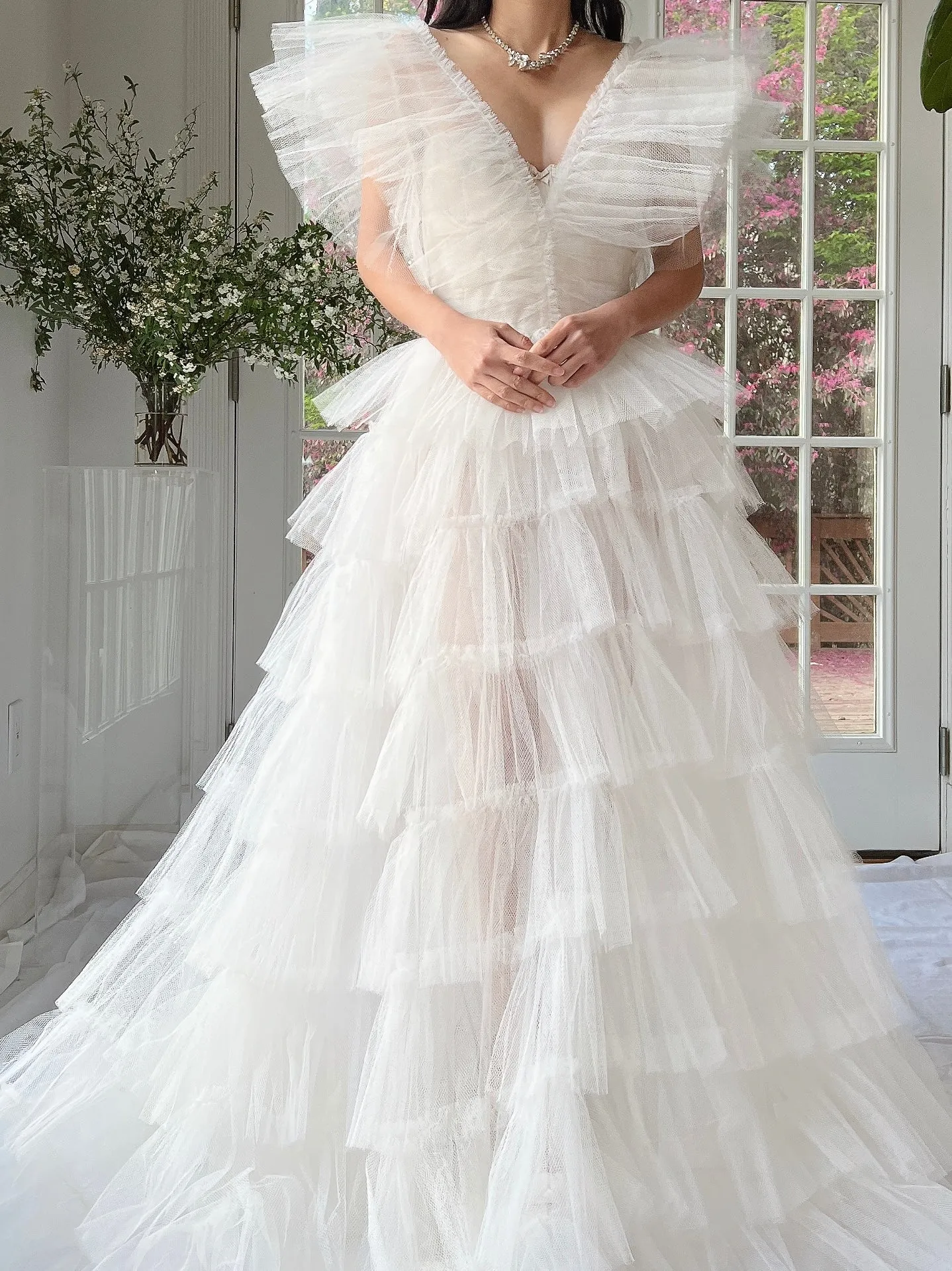 1950s Reconstructed Sheer Pleated Tulle Gown - S