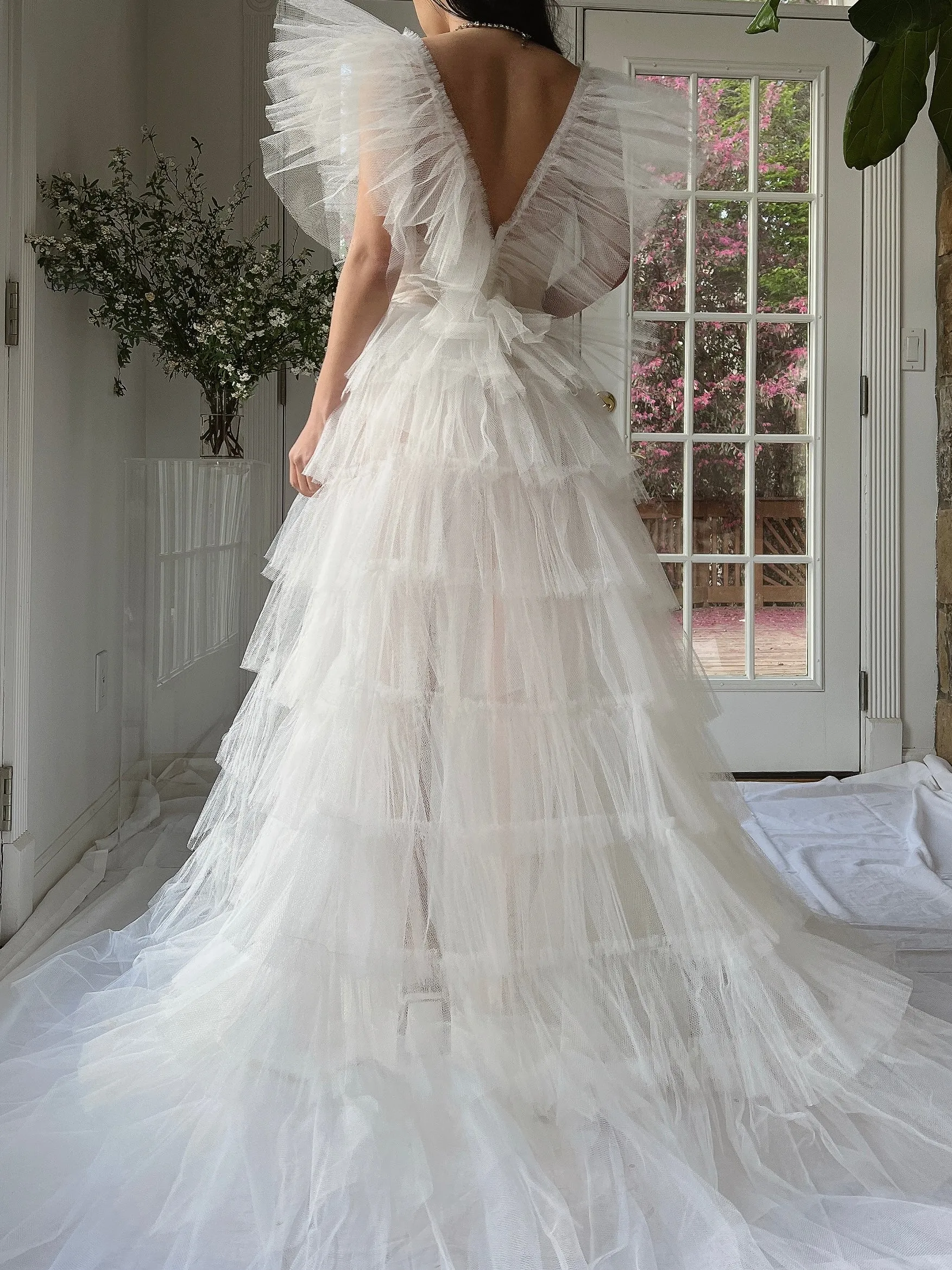 1950s Reconstructed Sheer Pleated Tulle Gown - S