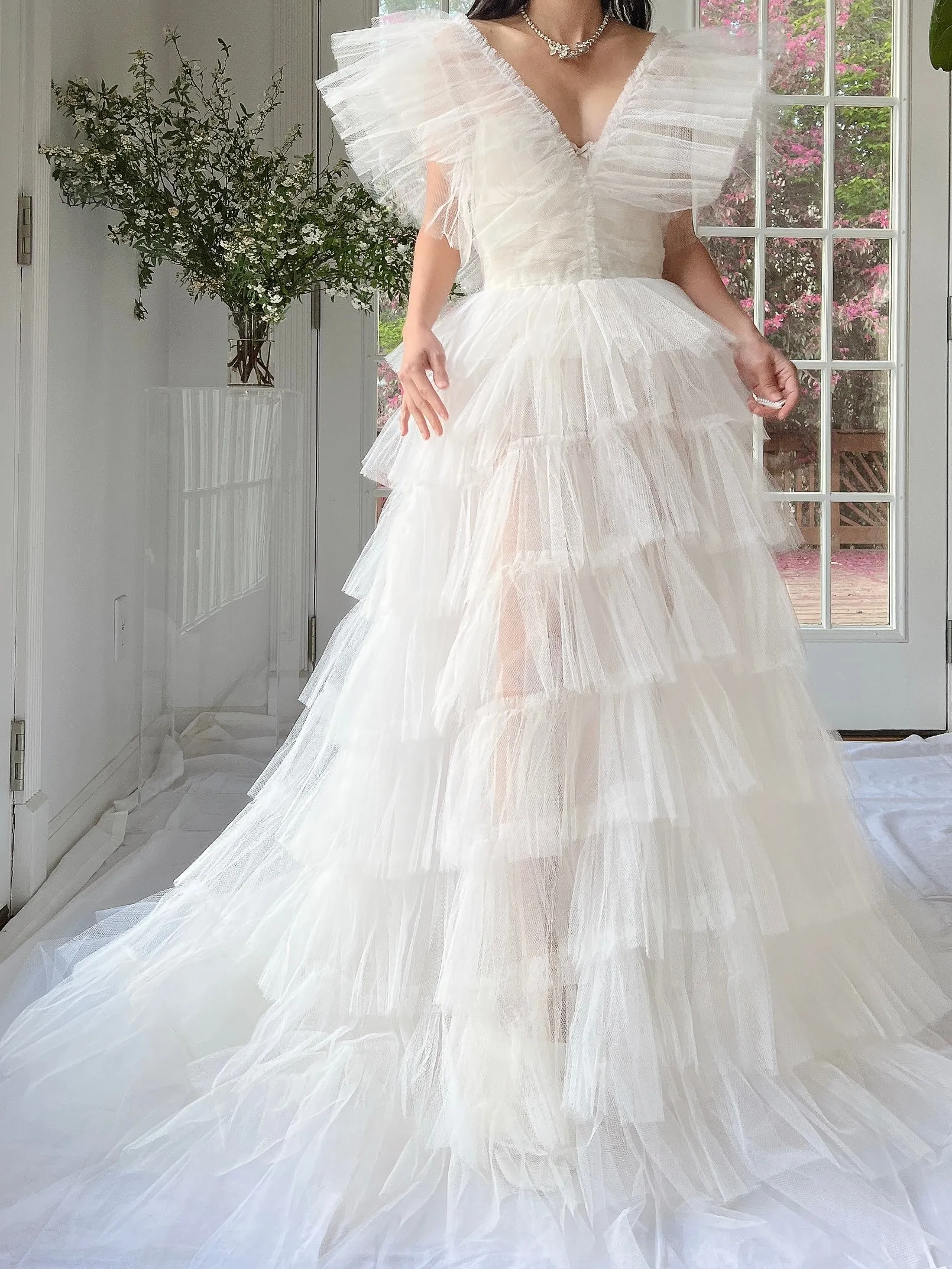 1950s Reconstructed Sheer Pleated Tulle Gown - S