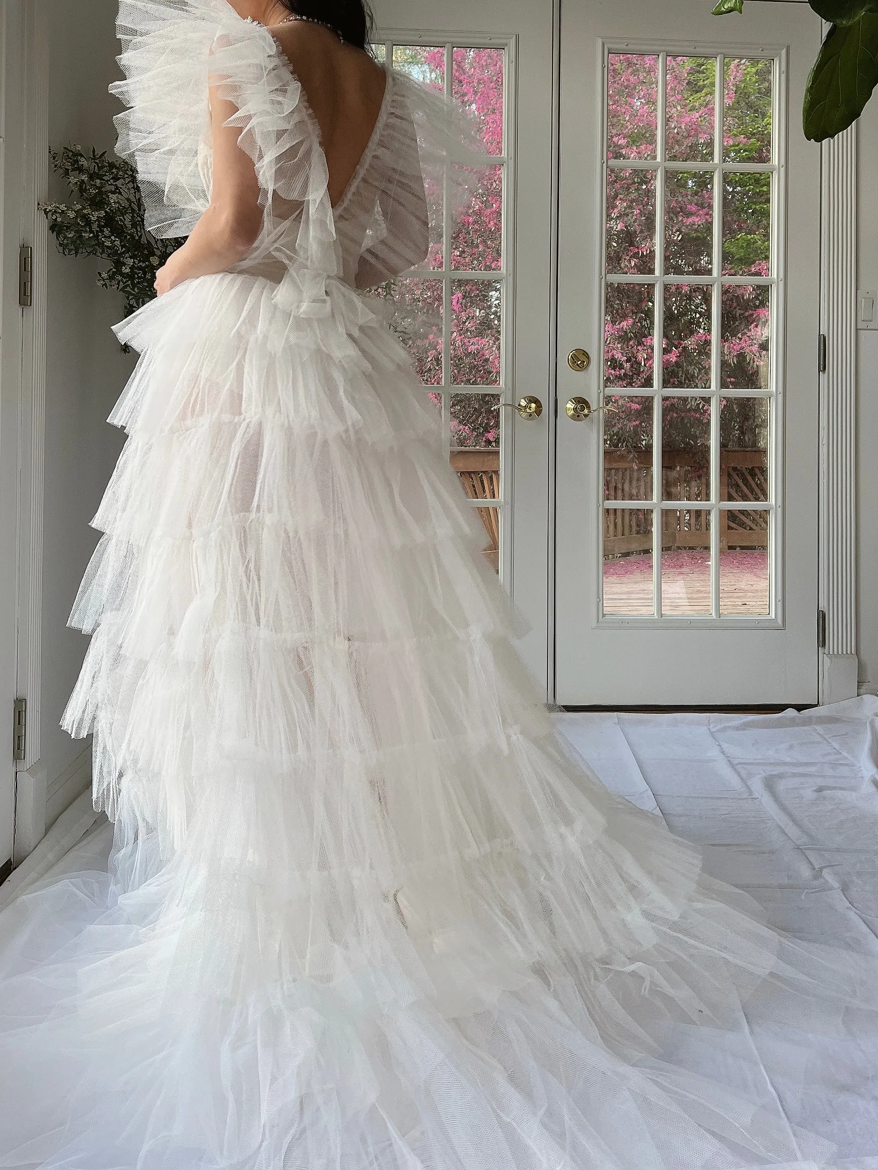 1950s Reconstructed Sheer Pleated Tulle Gown - S