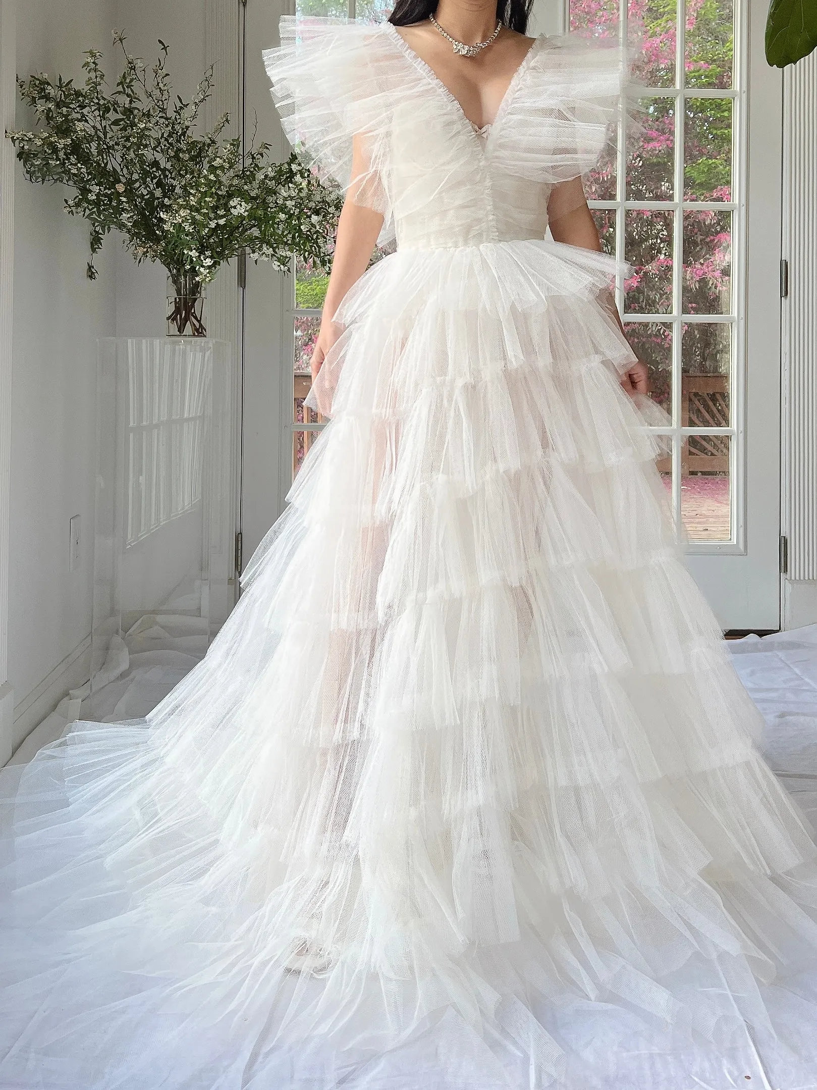1950s Reconstructed Sheer Pleated Tulle Gown - S