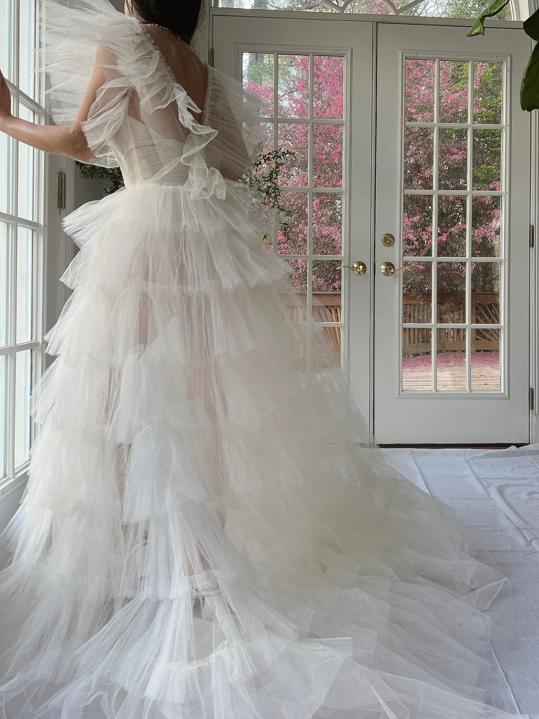 1950s Reconstructed Sheer Pleated Tulle Gown - S