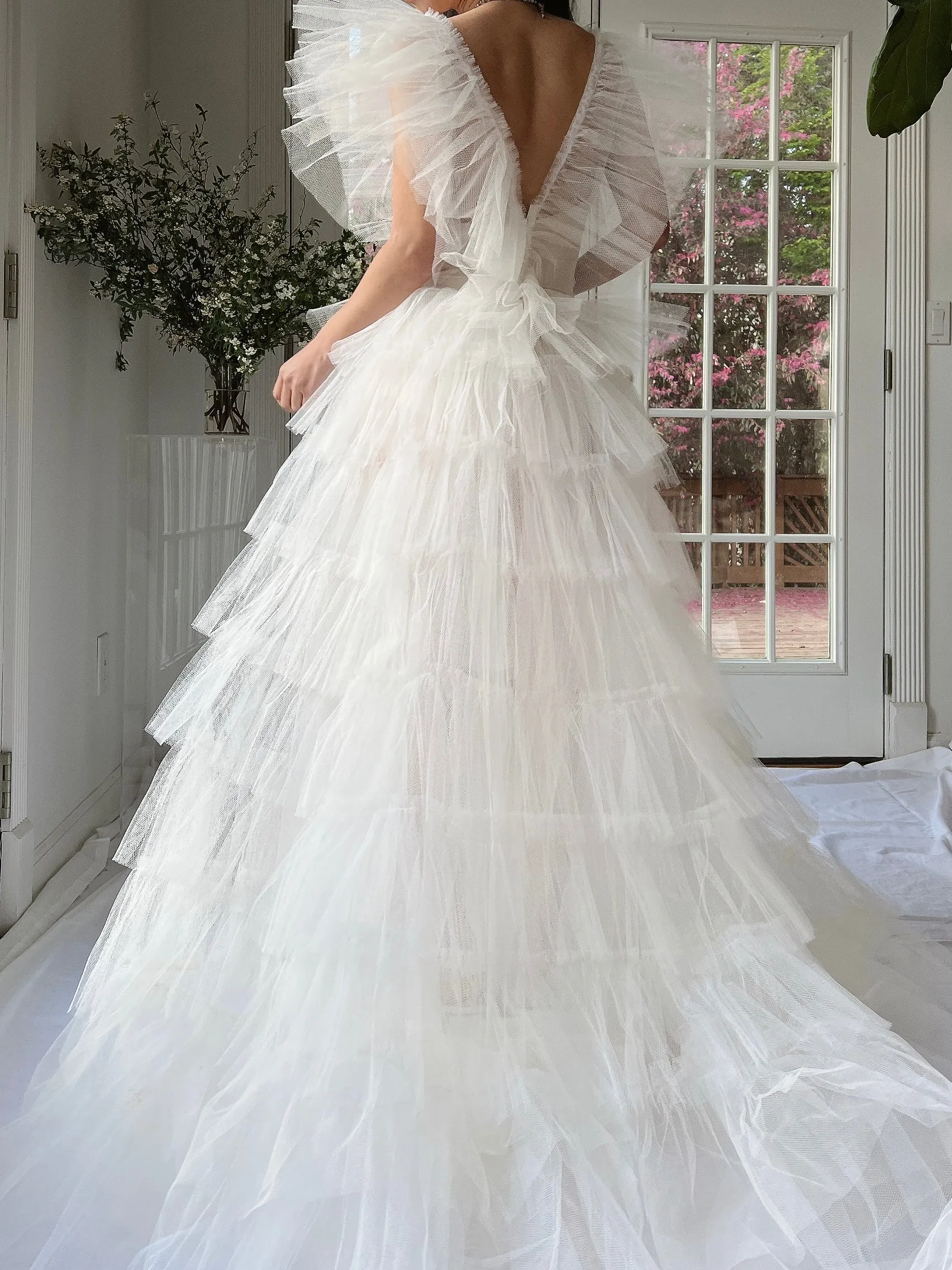 1950s Reconstructed Sheer Pleated Tulle Gown - S