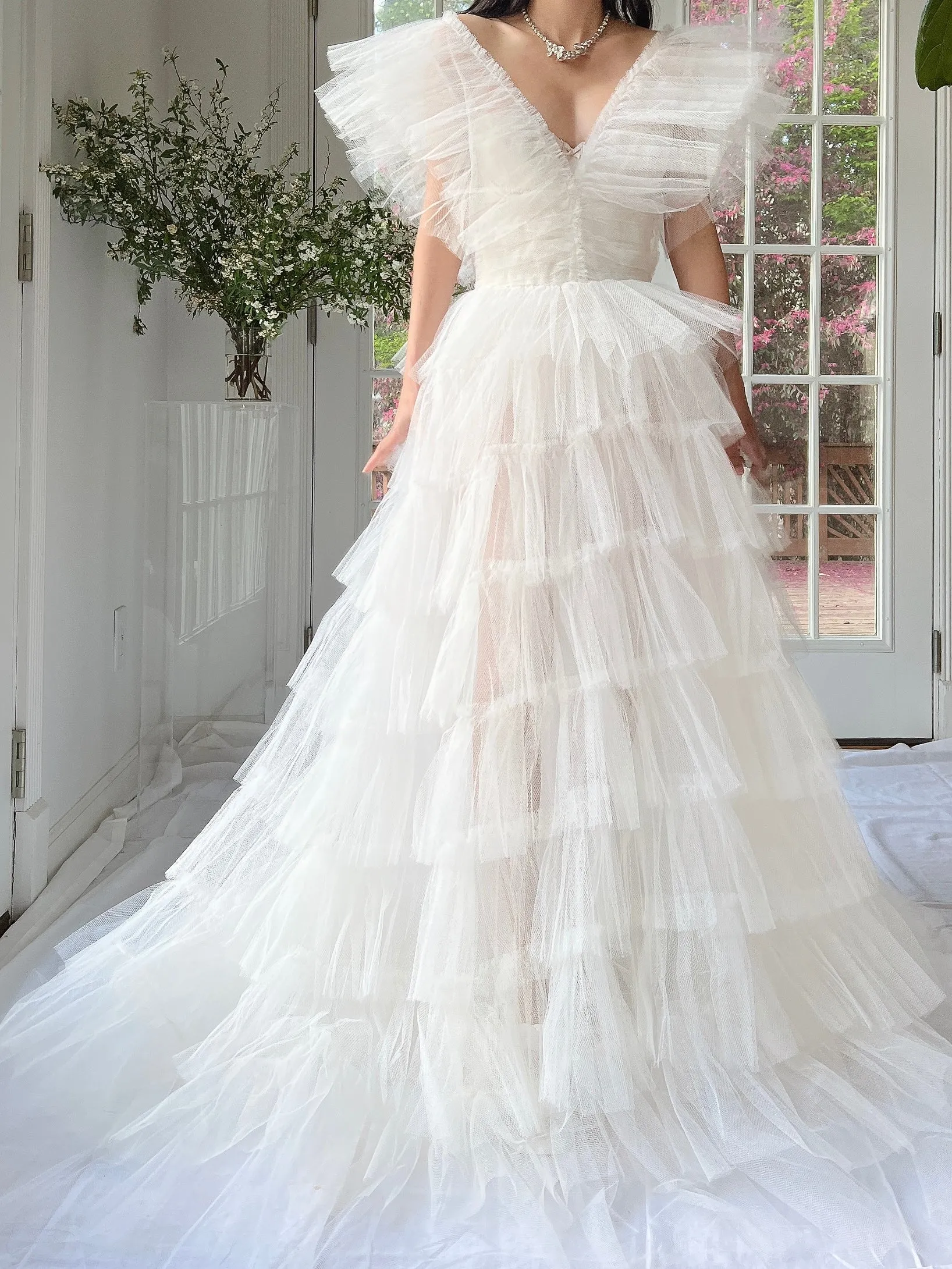 1950s Reconstructed Sheer Pleated Tulle Gown - S