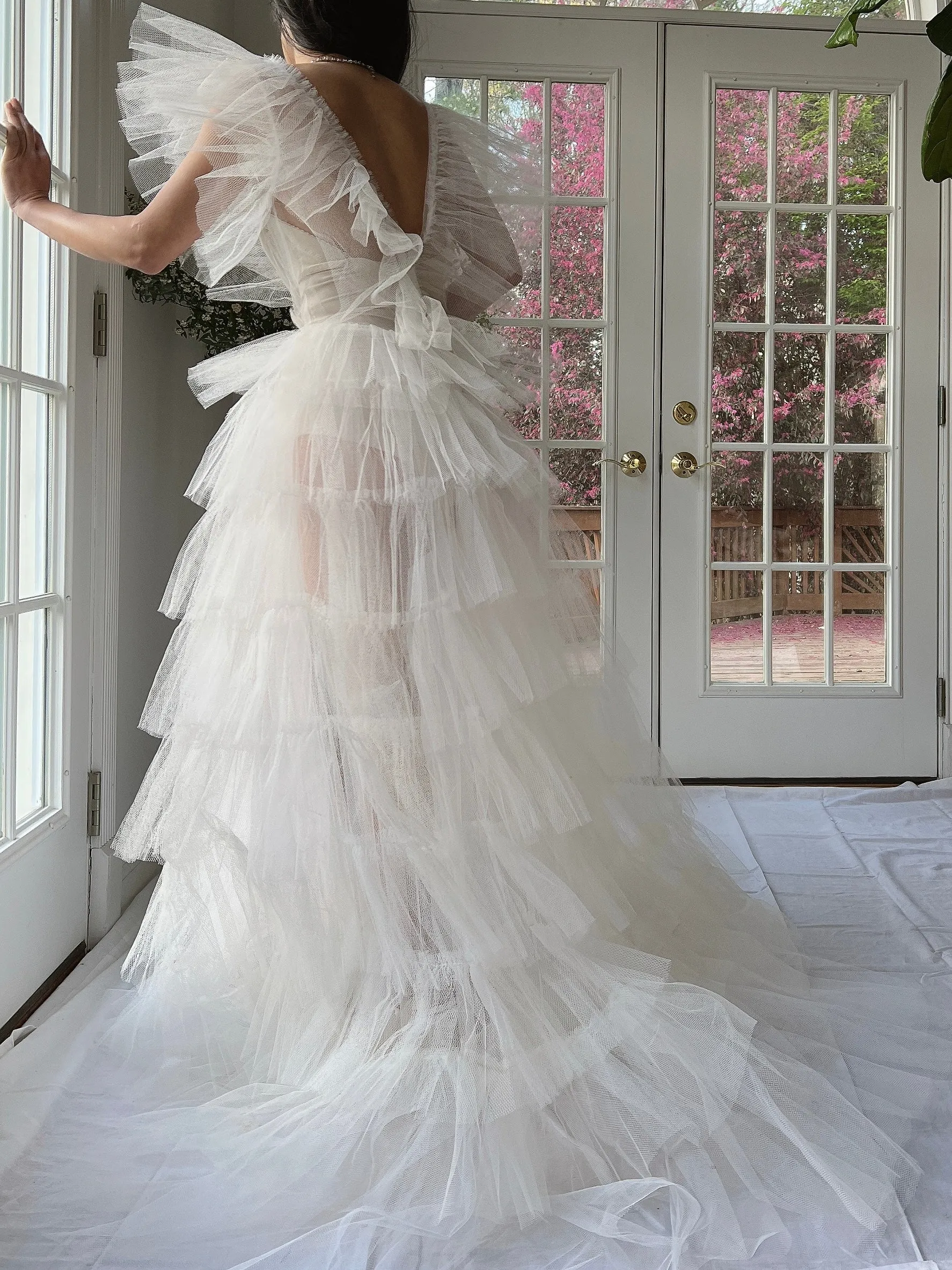 1950s Reconstructed Sheer Pleated Tulle Gown - S