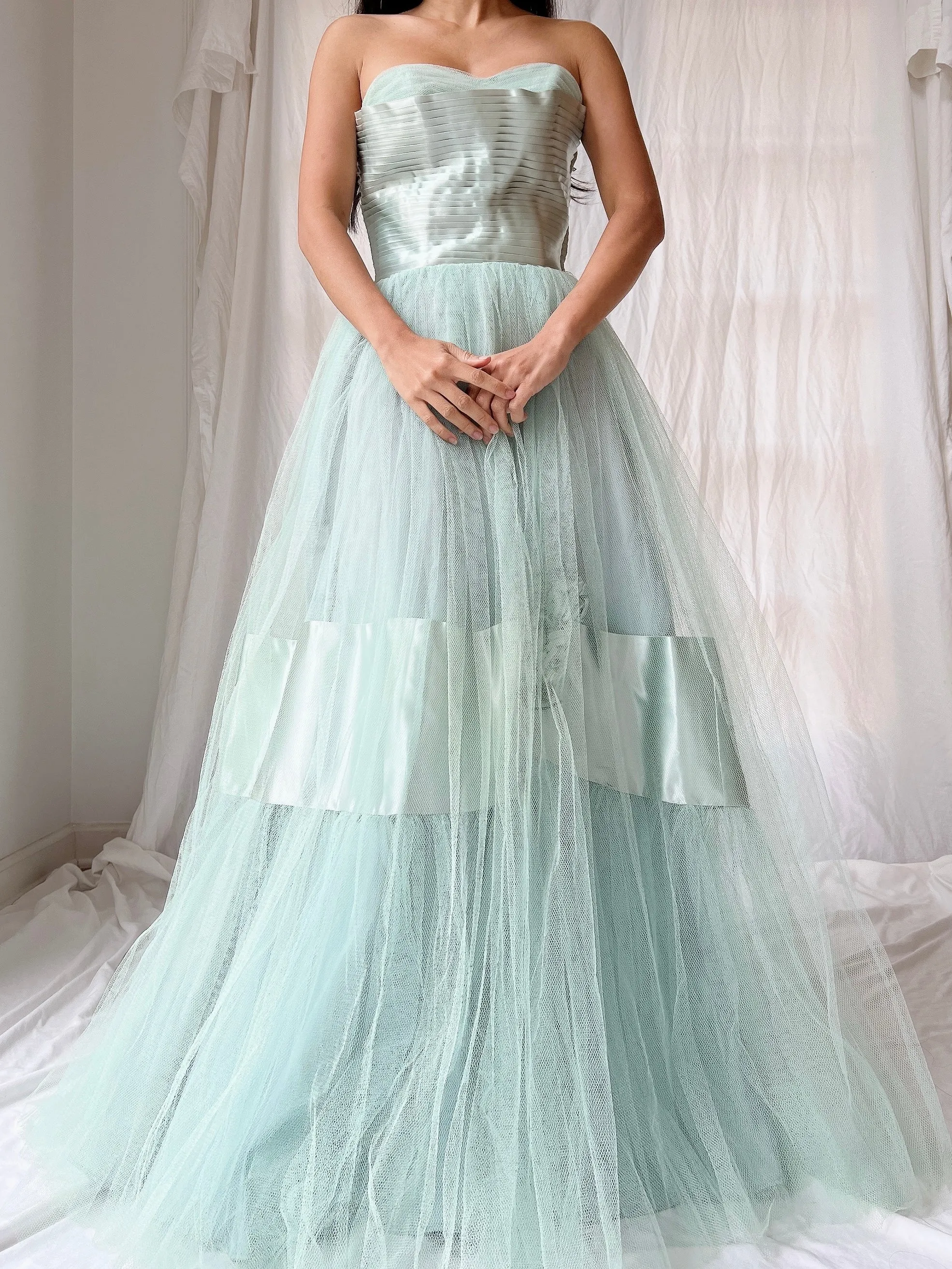 1950s Seafoam Tulle Gown - XS