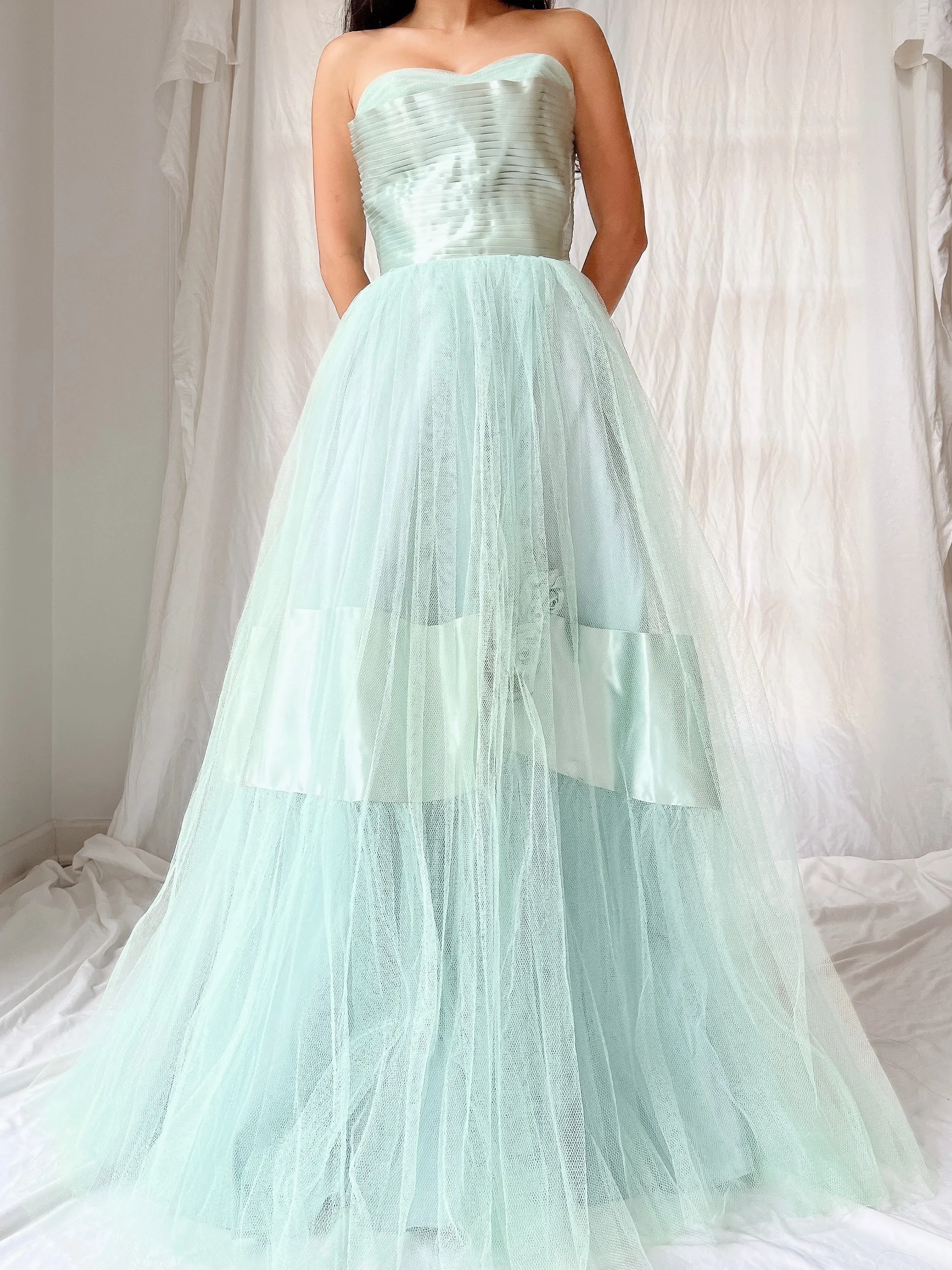 1950s Seafoam Tulle Gown - XS