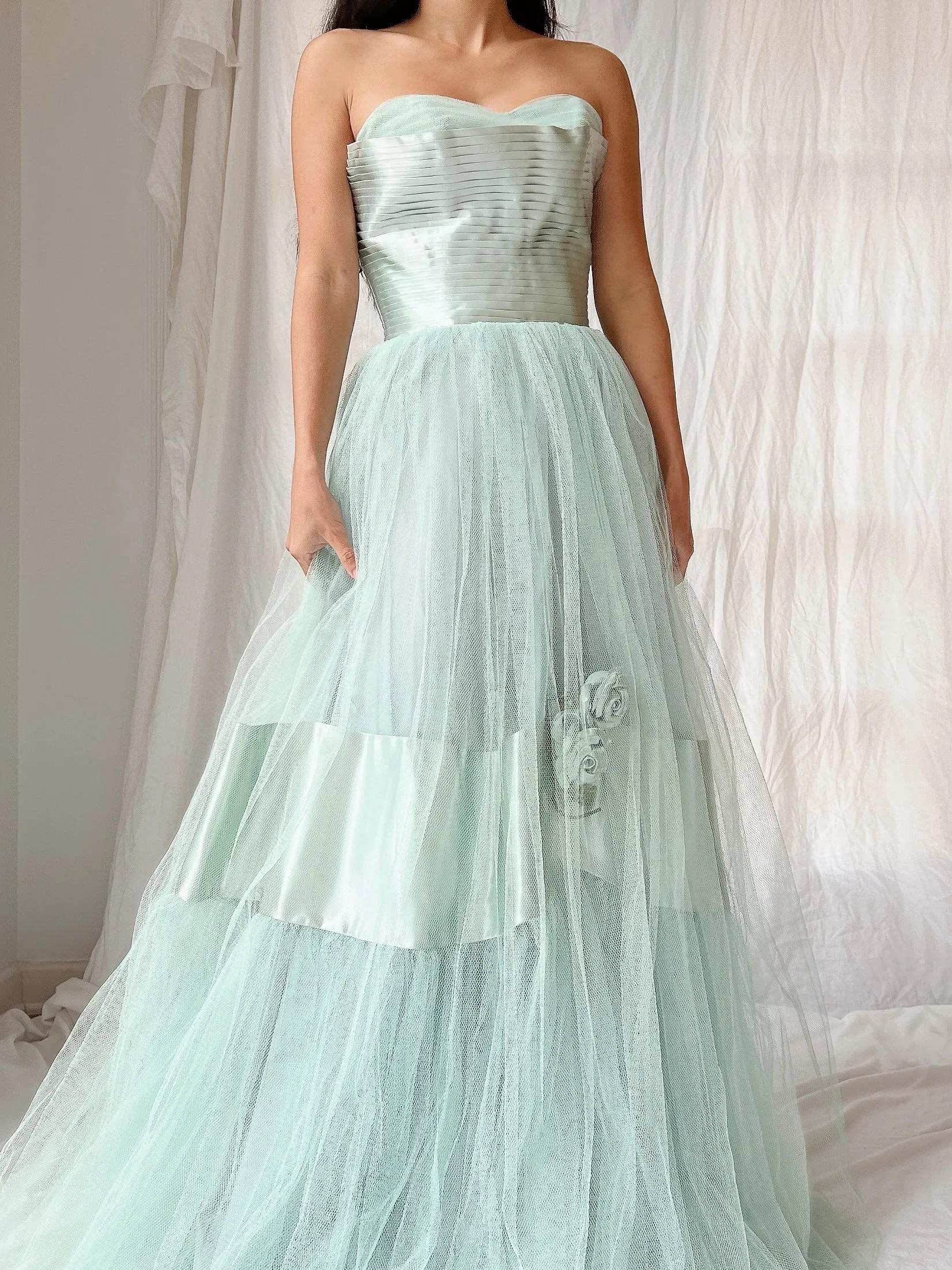 1950s Seafoam Tulle Gown - XS