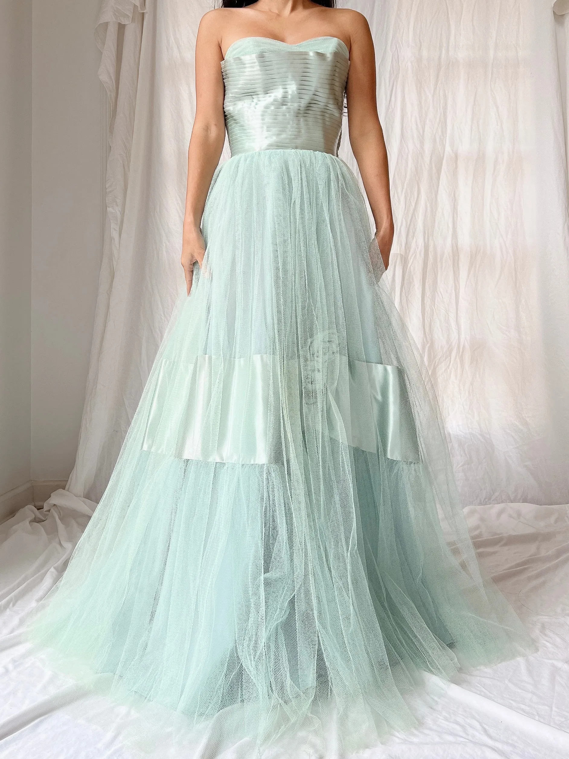 1950s Seafoam Tulle Gown - XS