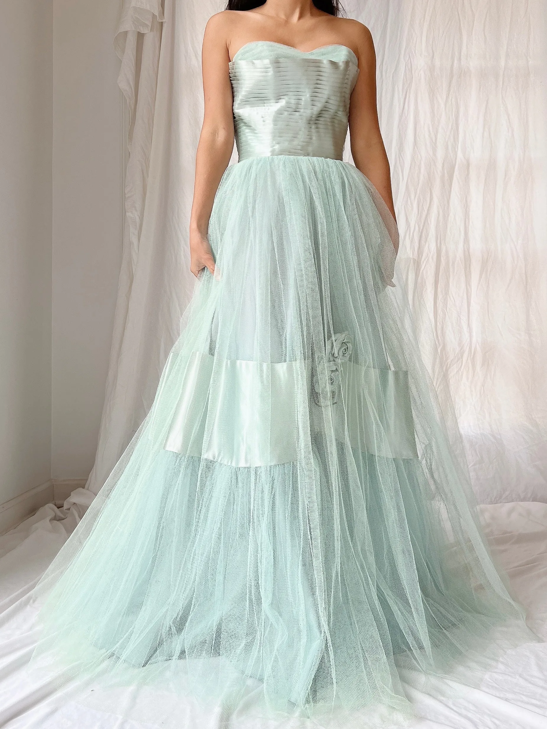 1950s Seafoam Tulle Gown - XS