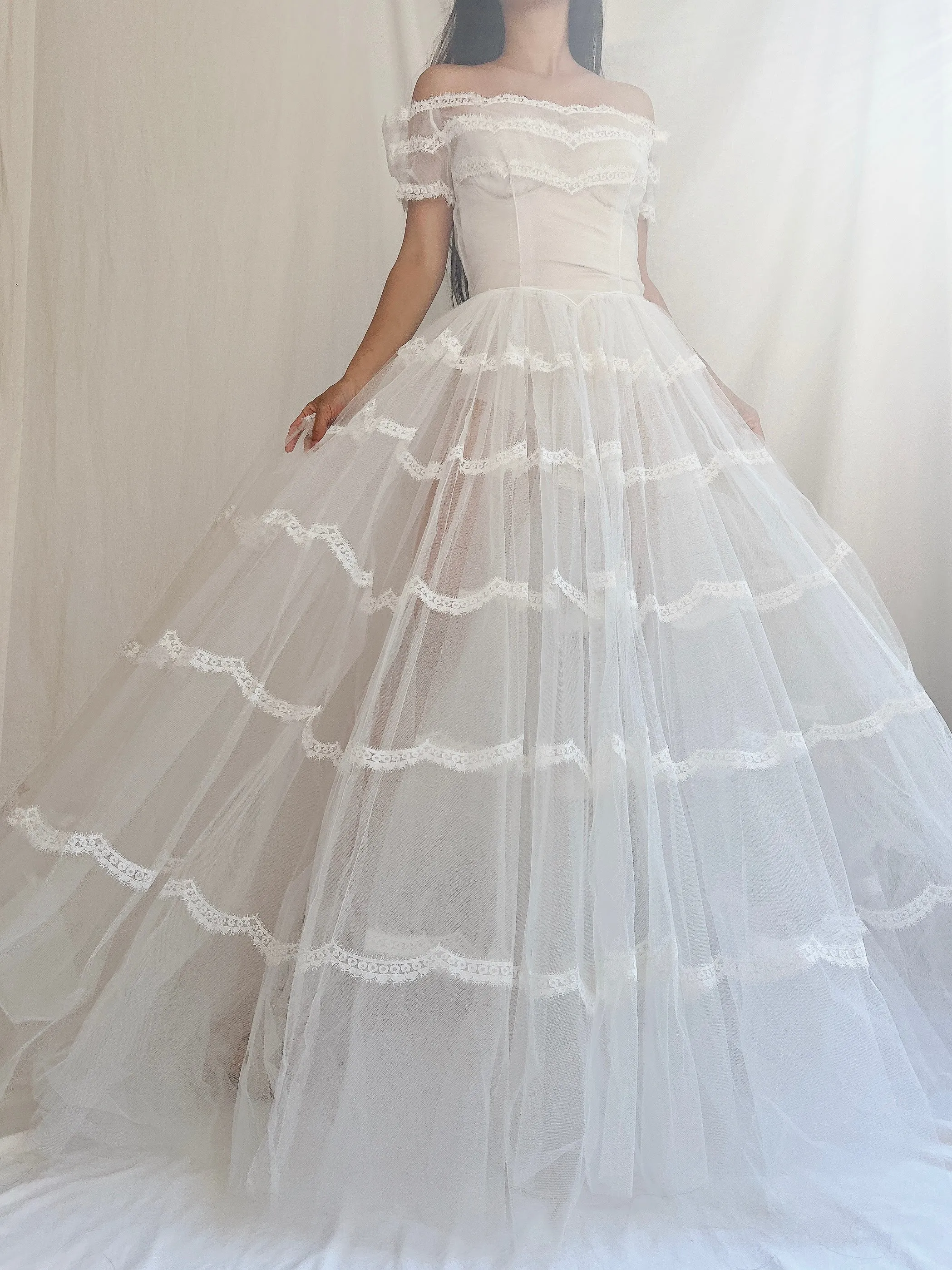 1950s Sheer Tulle Dress - S