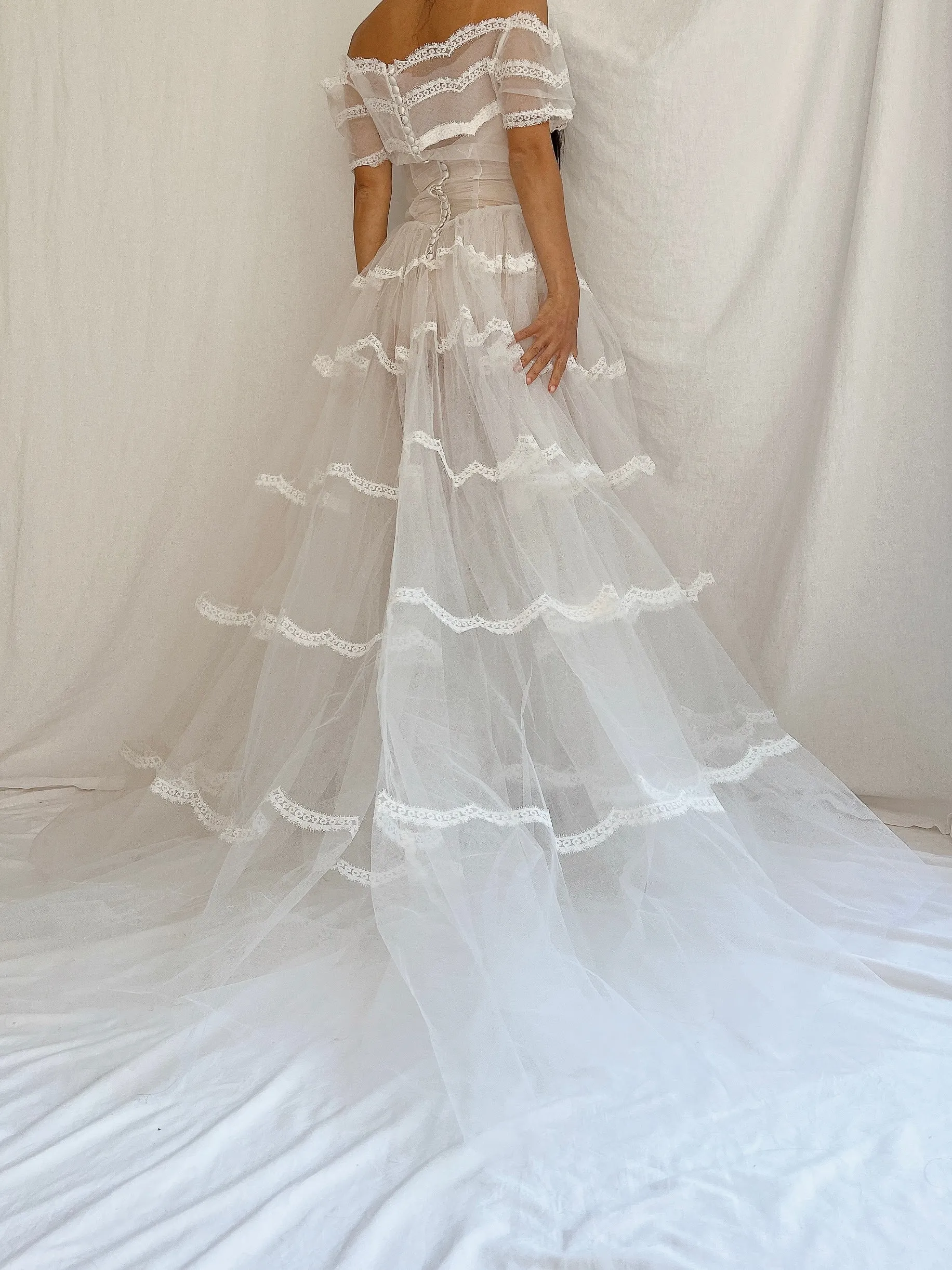 1950s Sheer Tulle Dress - S