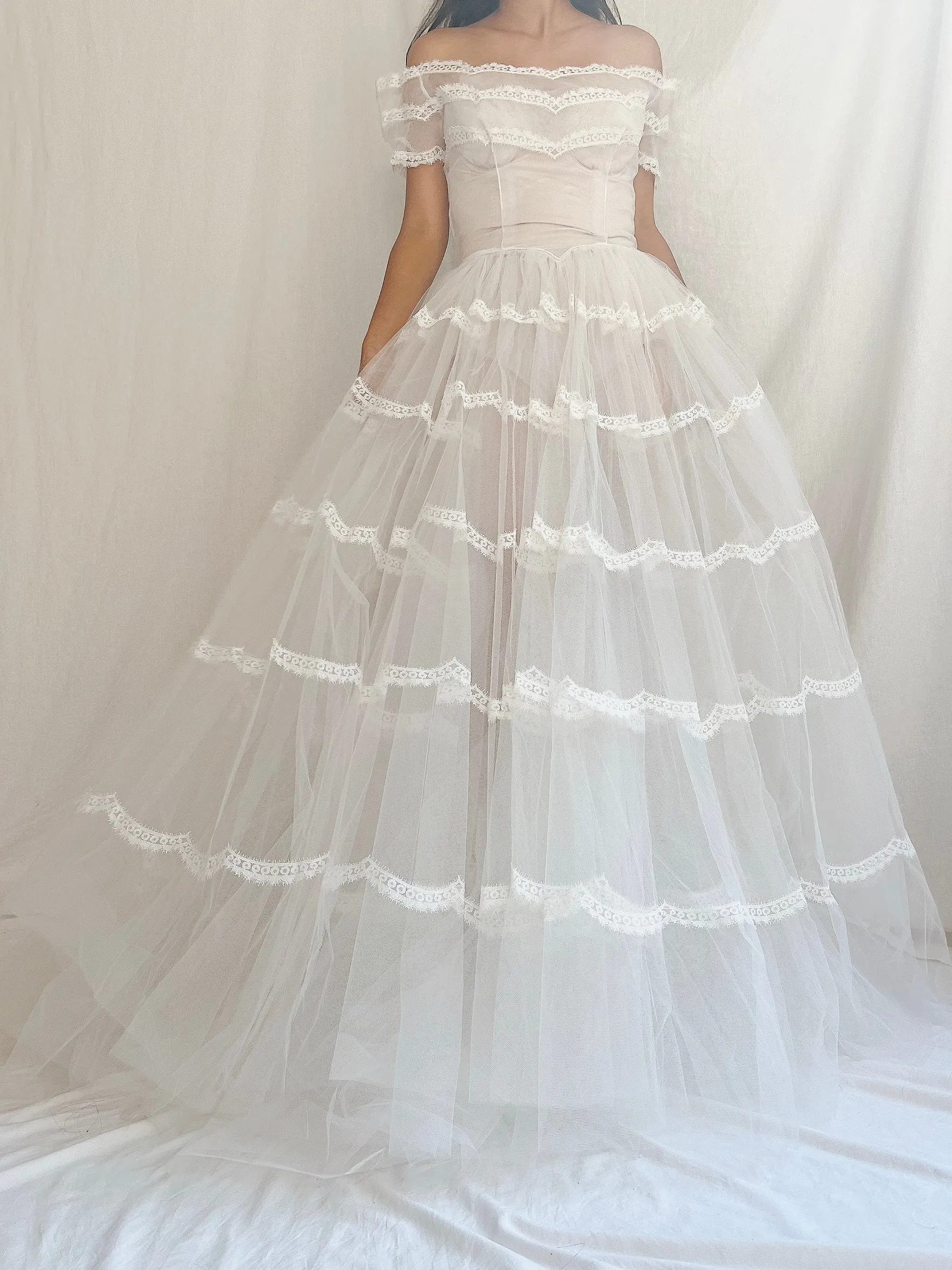 1950s Sheer Tulle Dress - S