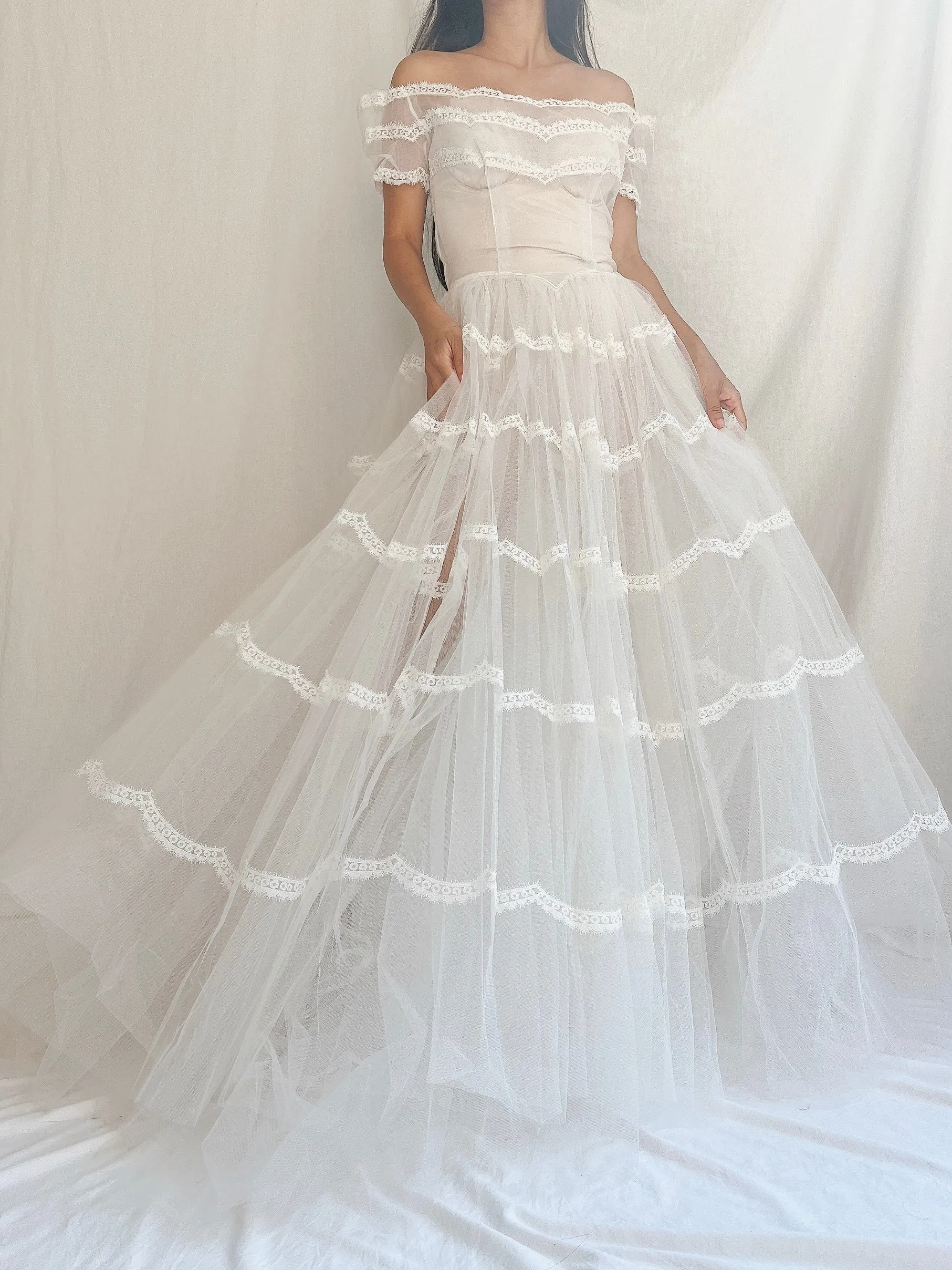 1950s Sheer Tulle Dress - S