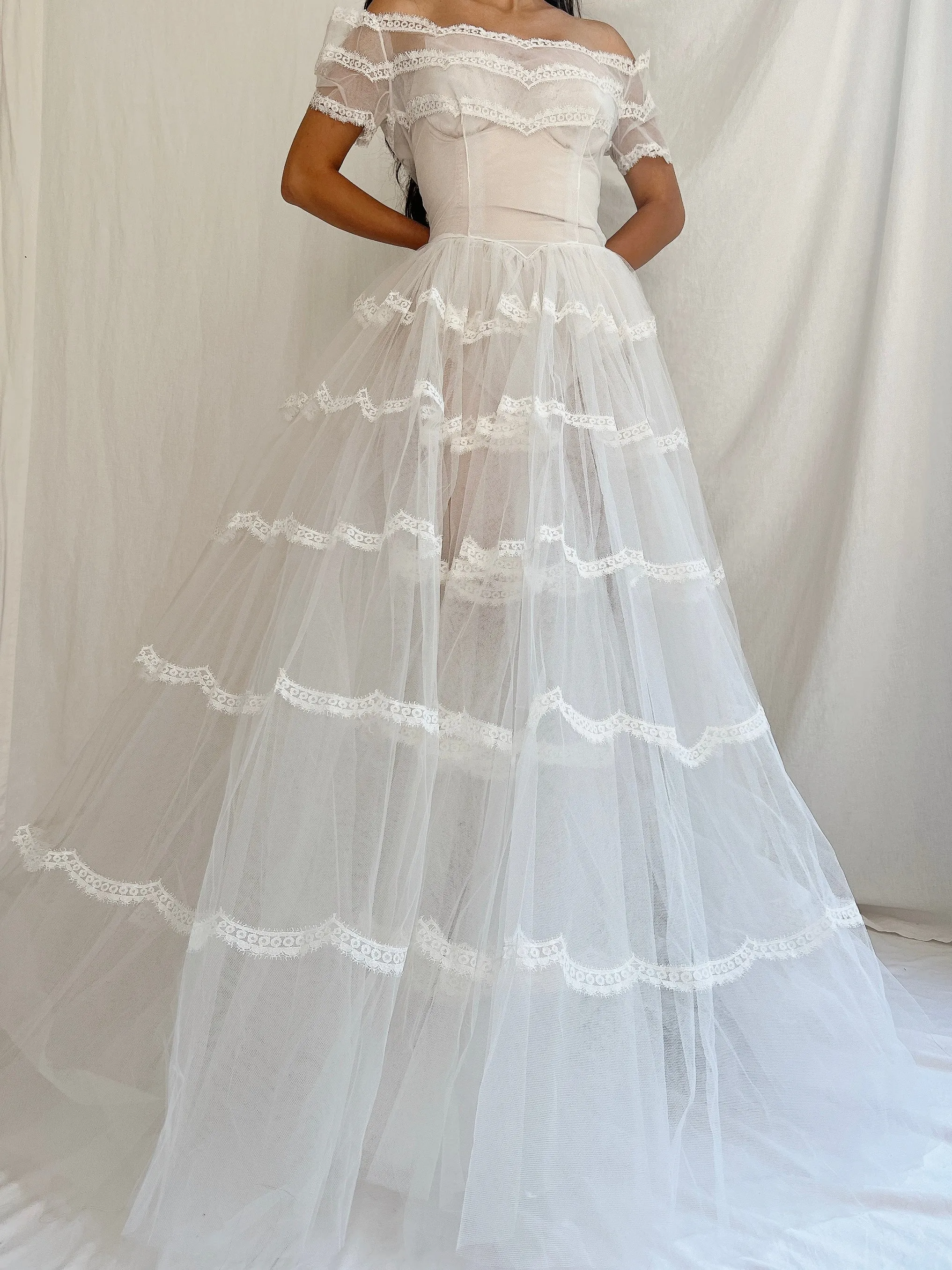 1950s Sheer Tulle Dress - S