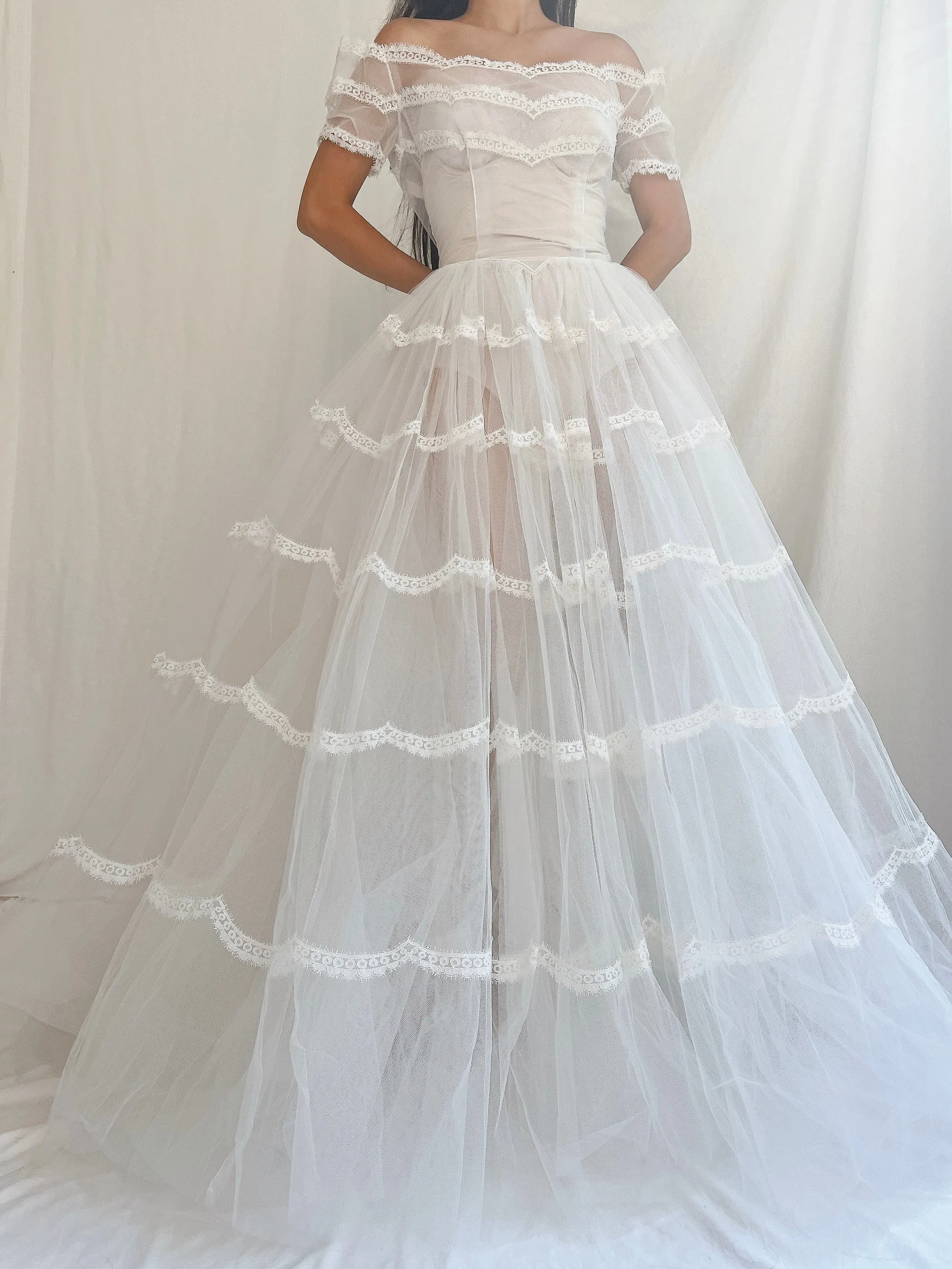 1950s Sheer Tulle Dress - S