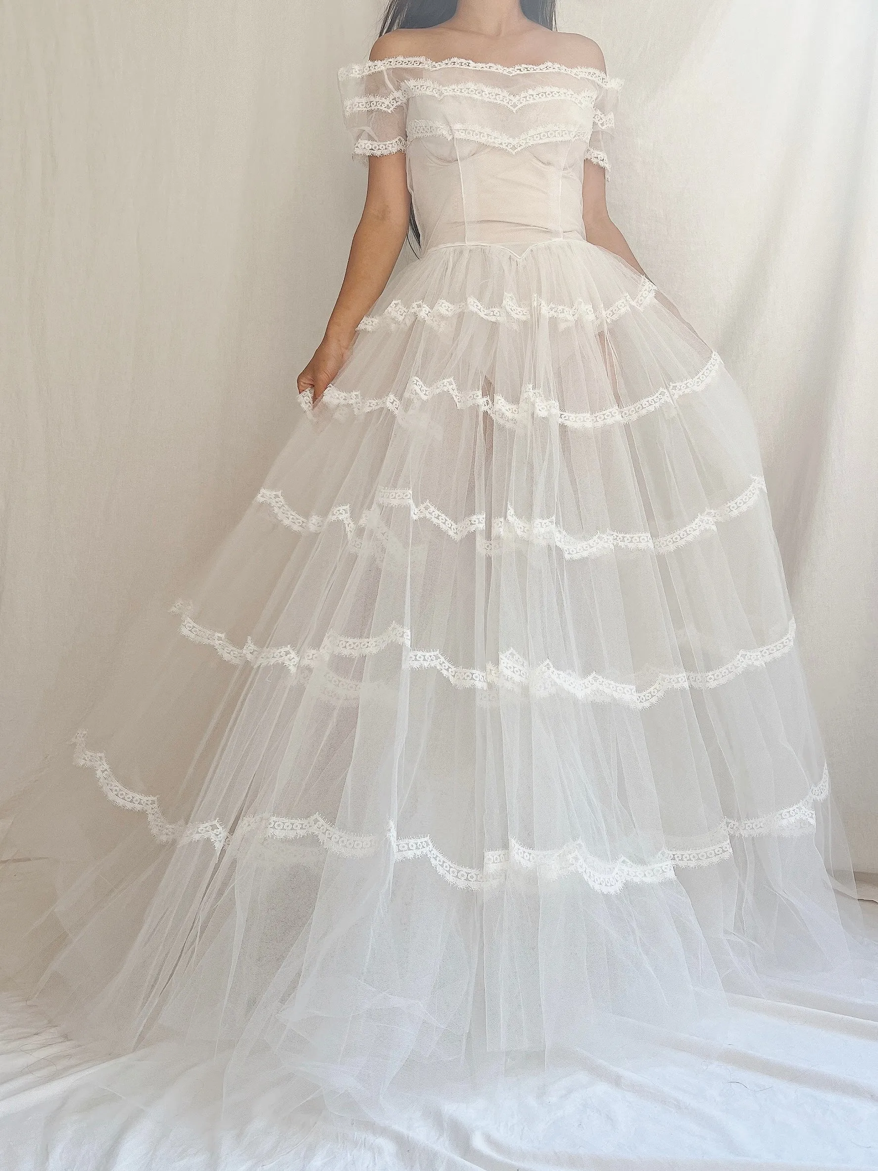 1950s Sheer Tulle Dress - S