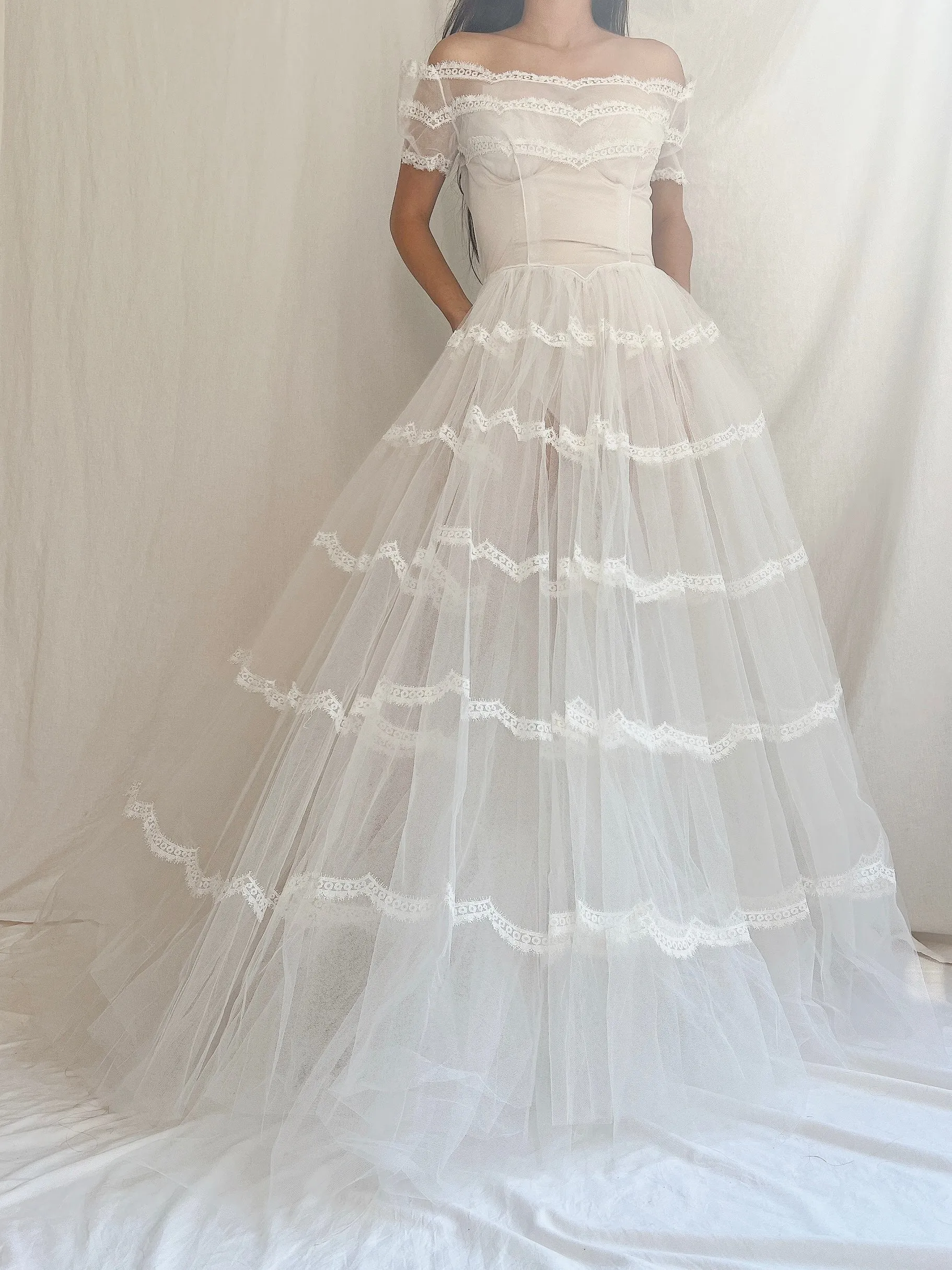 1950s Sheer Tulle Dress - S