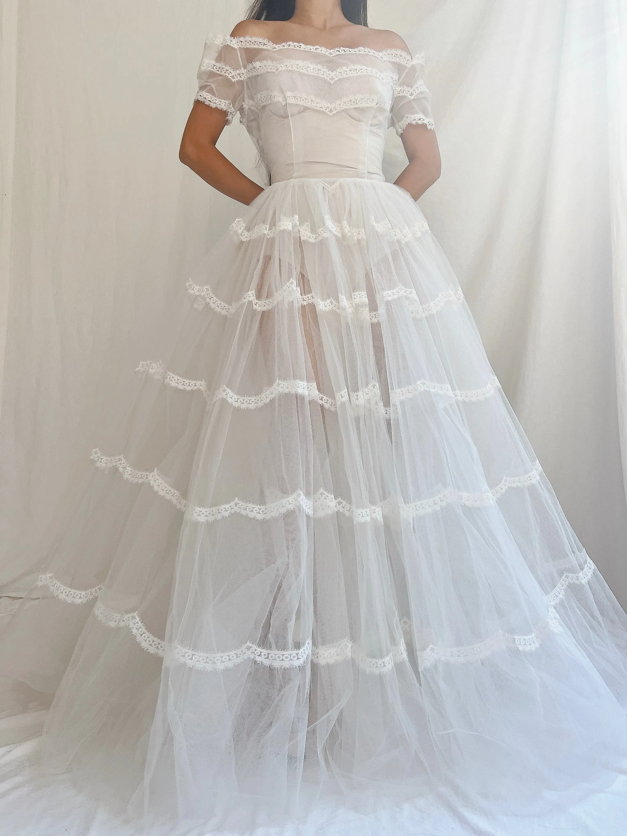 1950s Sheer Tulle Dress - S