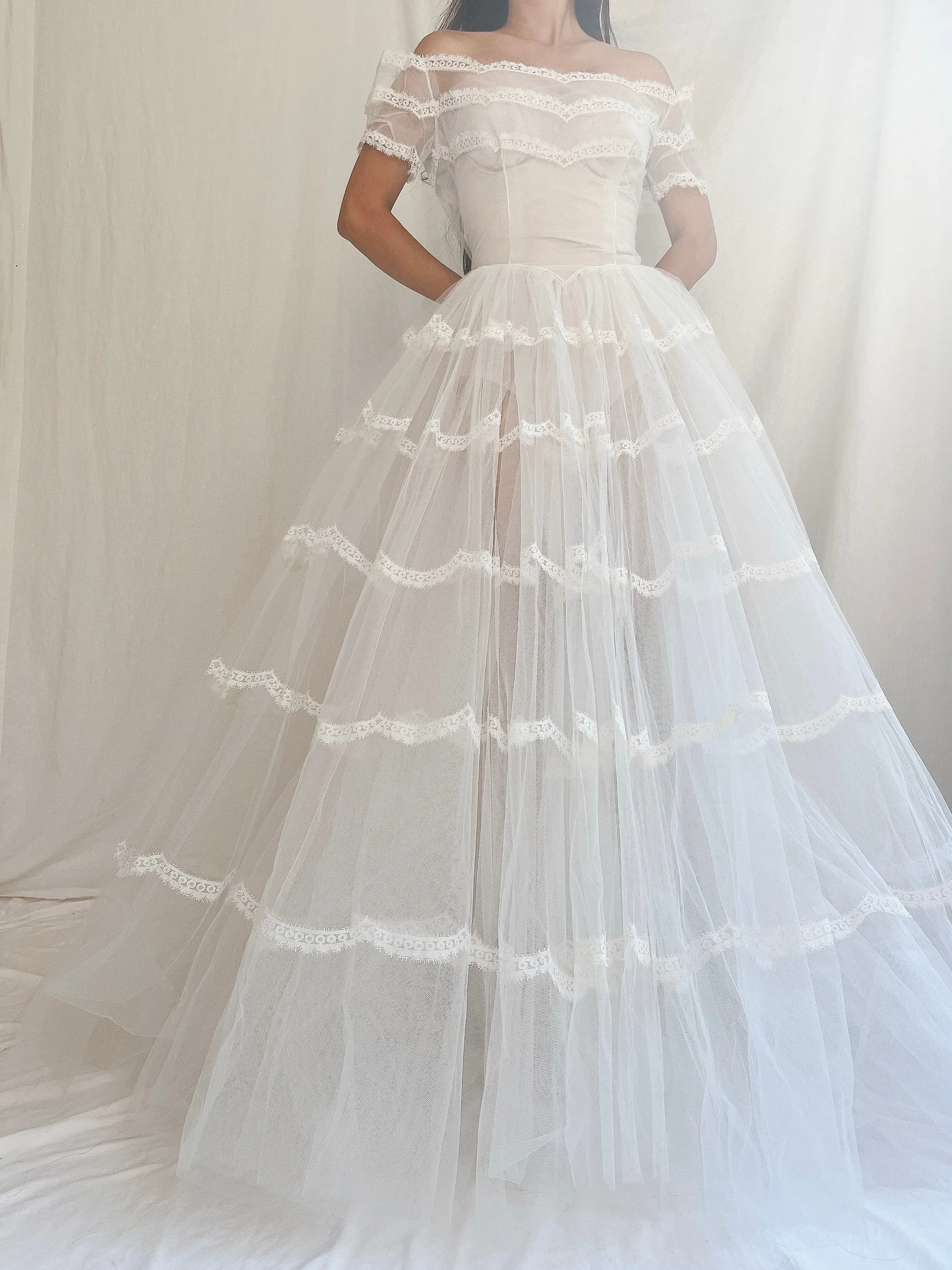 1950s Sheer Tulle Dress - S