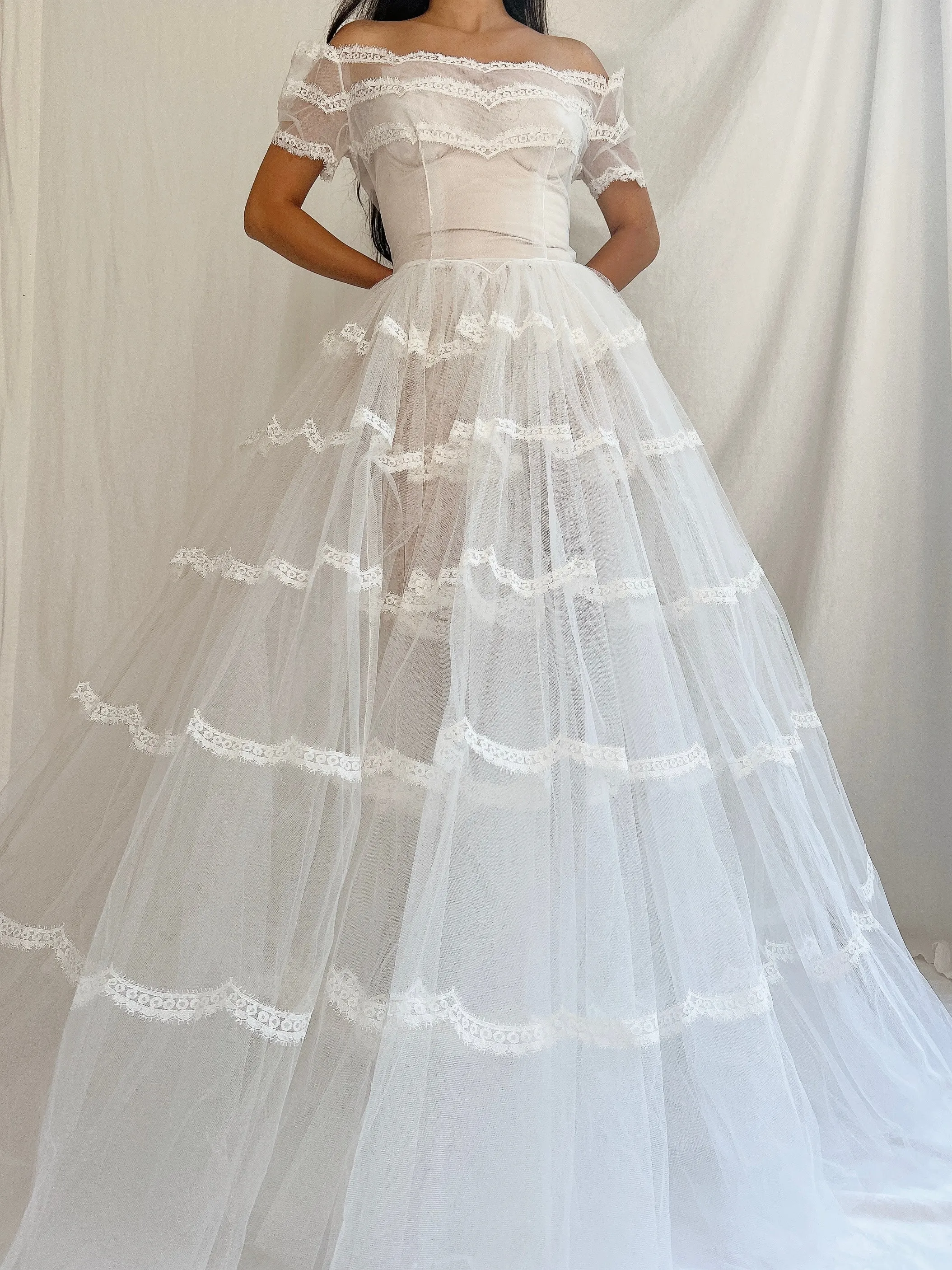 1950s Sheer Tulle Dress - S
