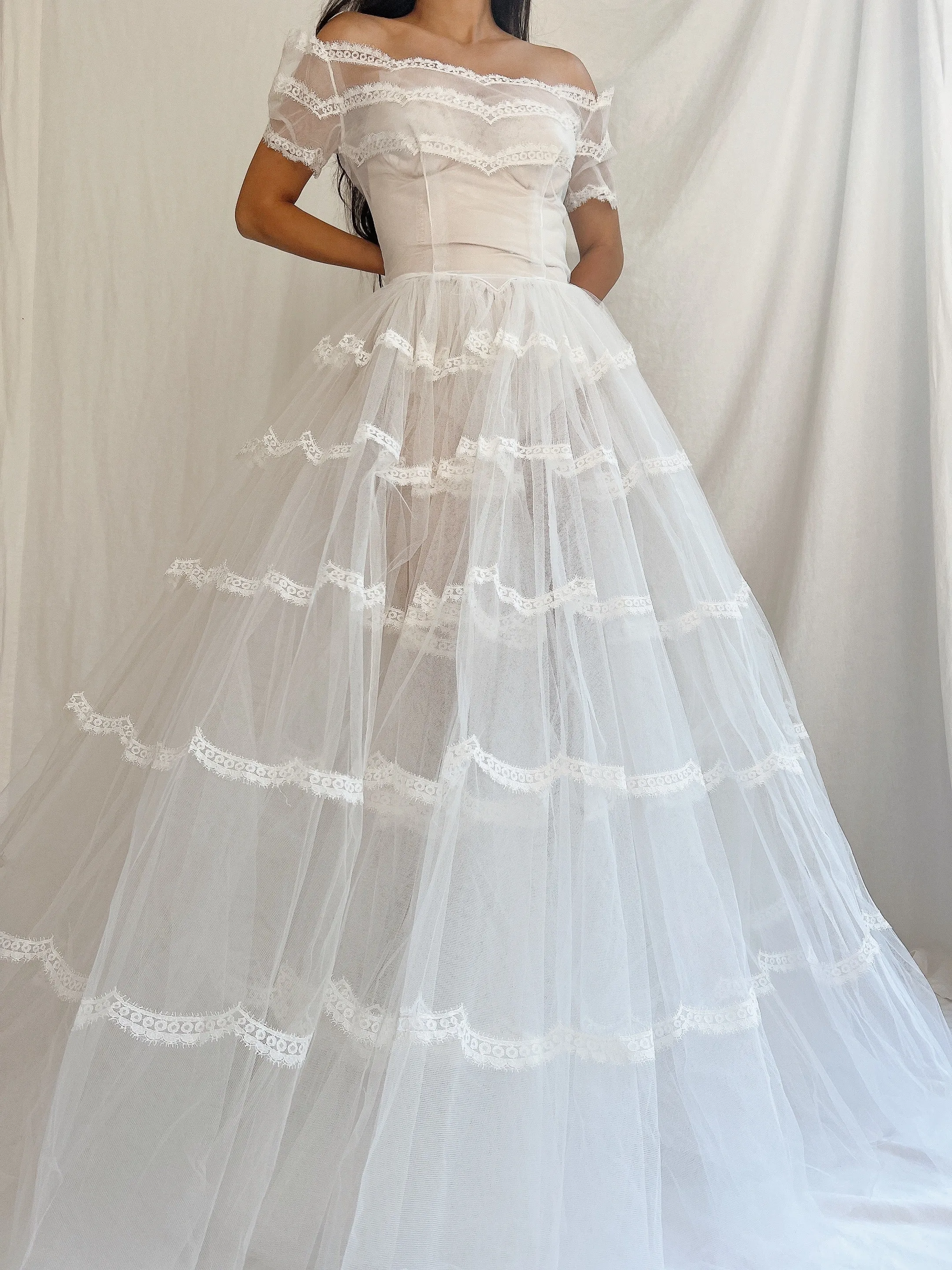 1950s Sheer Tulle Dress - S