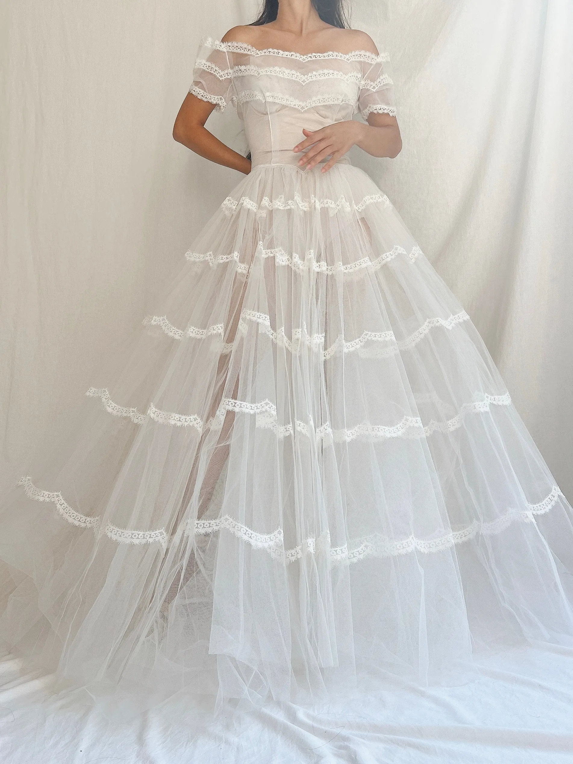 1950s Sheer Tulle Dress - S