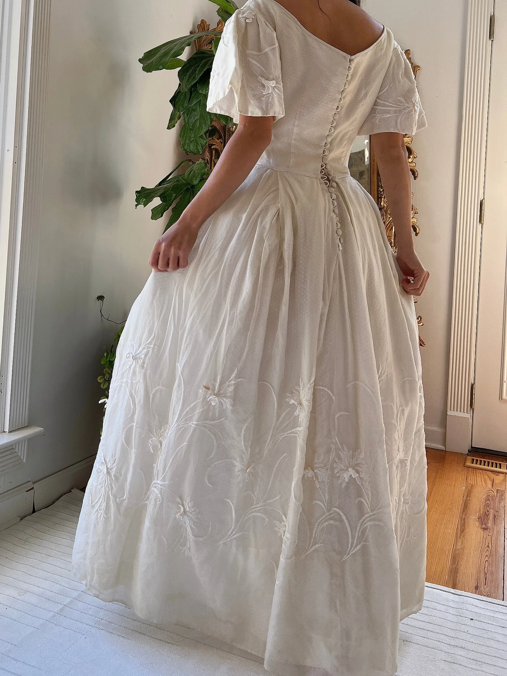 1950s Silk Floral Appliqué Dress - XS