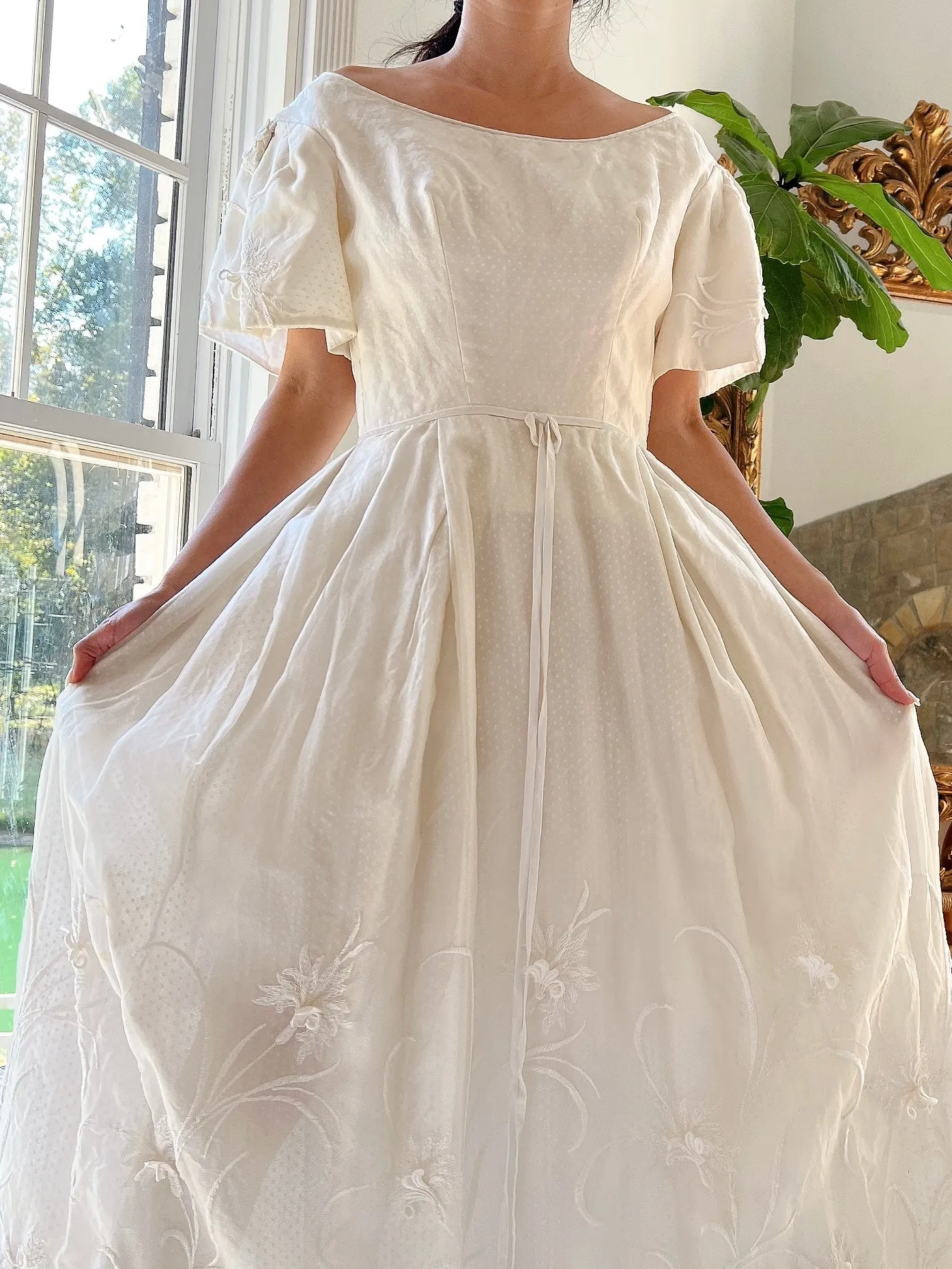 1950s Silk Floral Appliqué Dress - XS