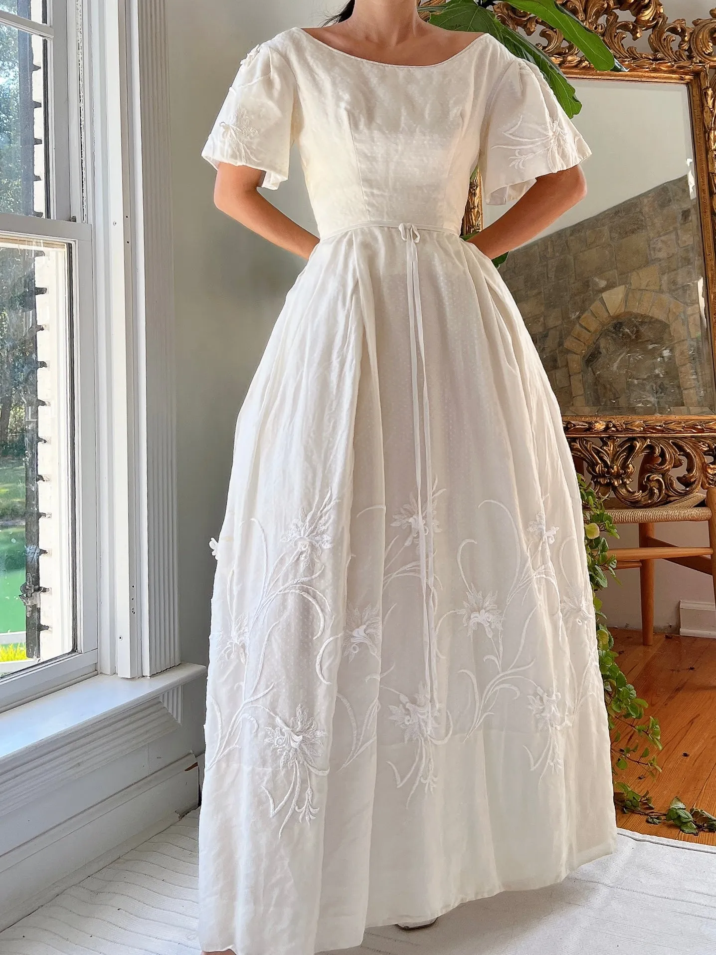 1950s Silk Floral Appliqué Dress - XS