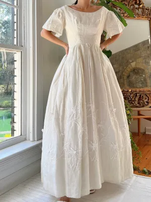 1950s Silk Floral Appliqué Dress - XS