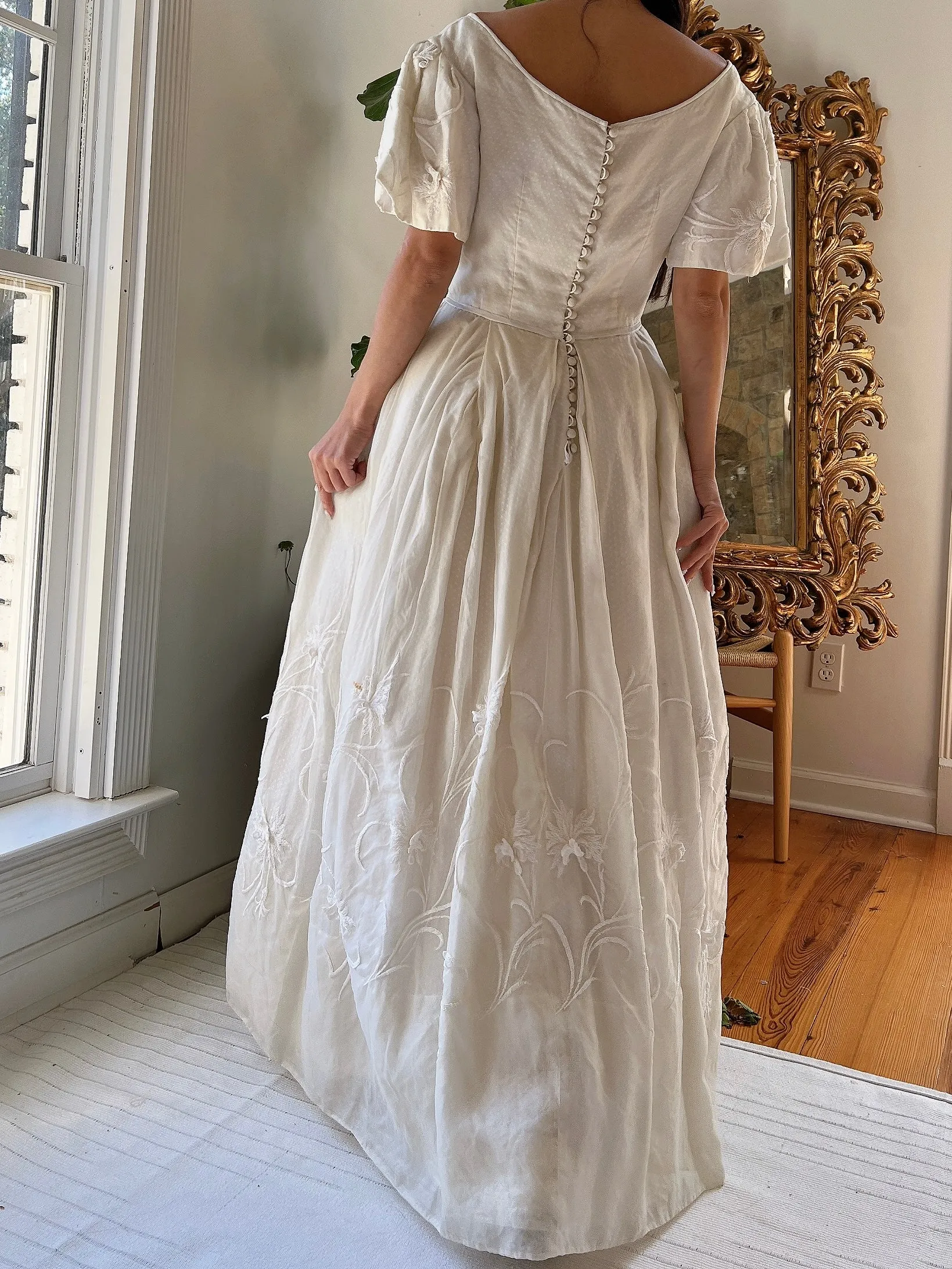 1950s Silk Floral Appliqué Dress - XS