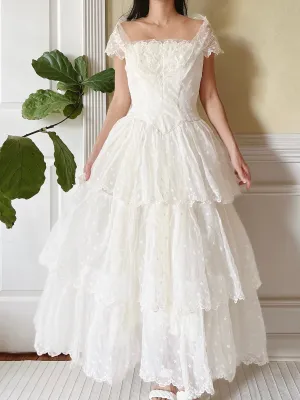 1950s Tiered Embroidered Gown - XS