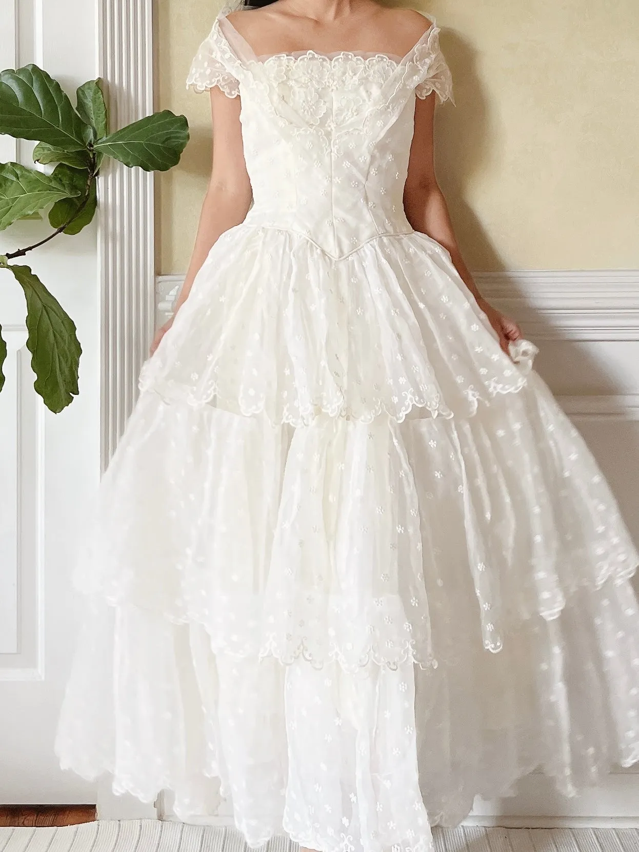 1950s Tiered Embroidered Gown - XS