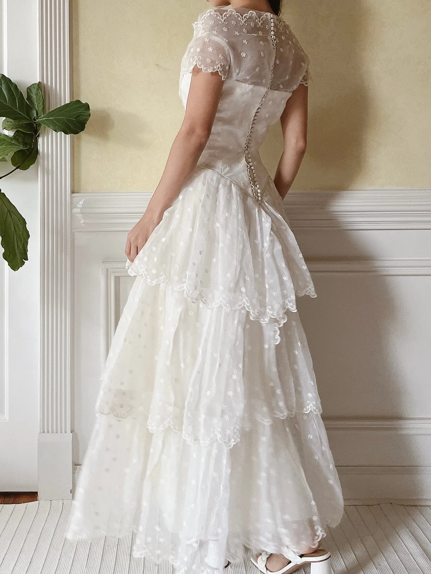 1950s Tiered Embroidered Gown - XS